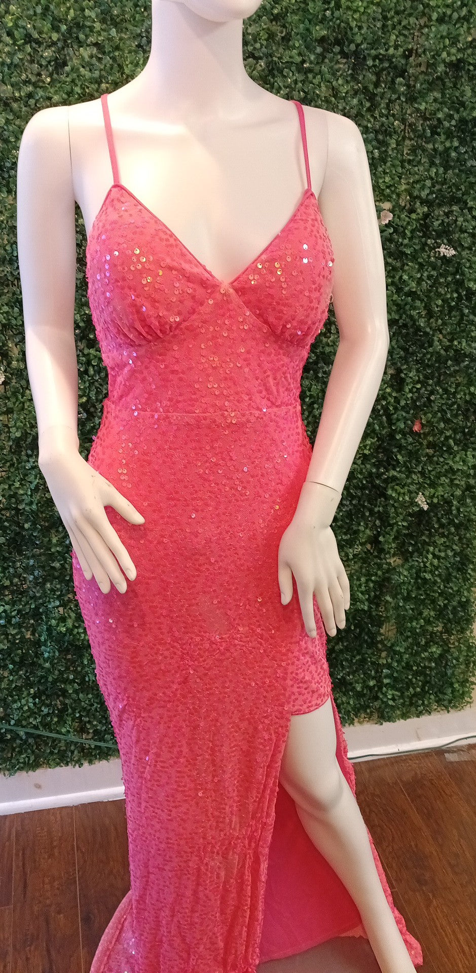 Barbie pink sequin prom dress with slit