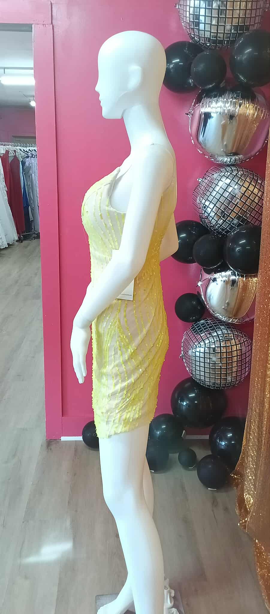 ivory yellow spagetti strap hoco