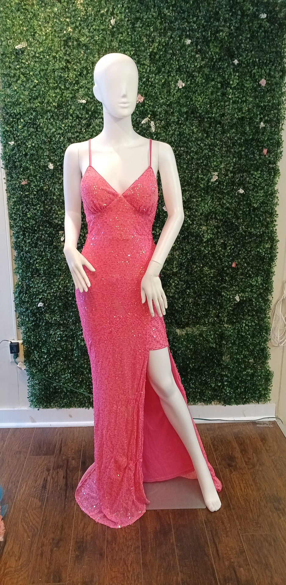 Barbie pink sequin prom dress with slit