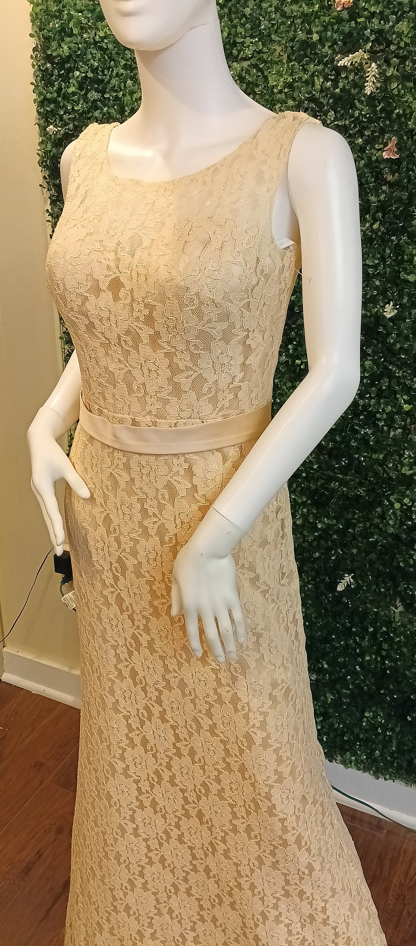 Pretty maids blush lace formal dress