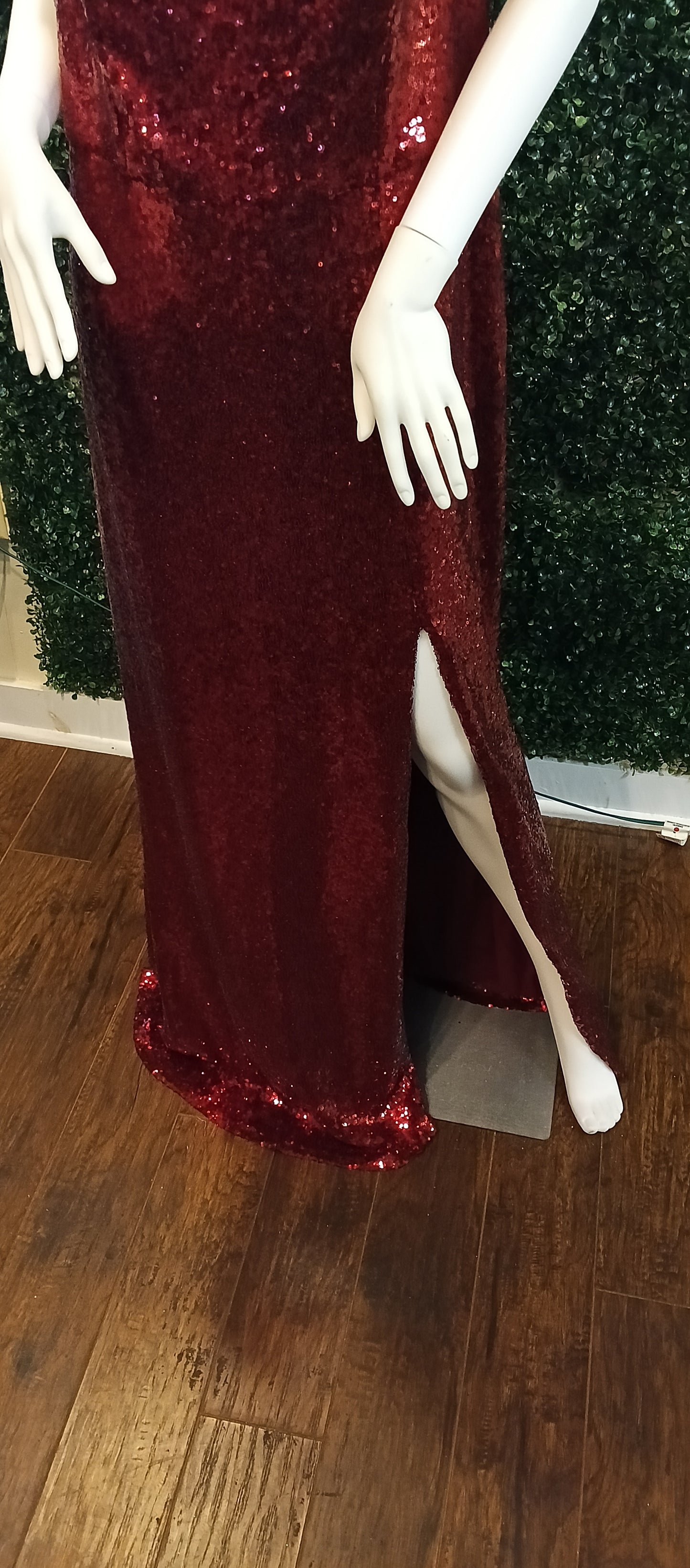 B.Darlin Off Shoulder burgundy Sequin Formal Dress