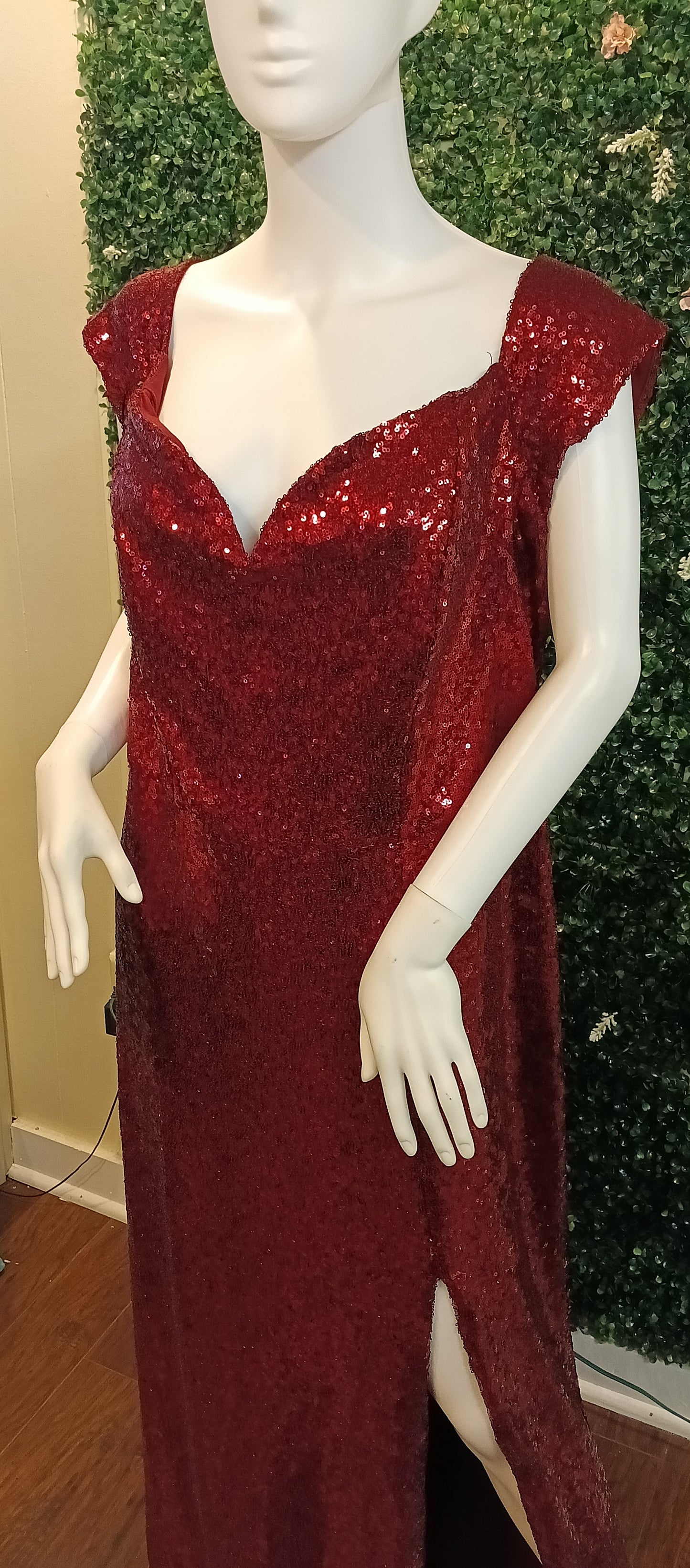 B.Darlin Off Shoulder burgundy Sequin Formal Dress
