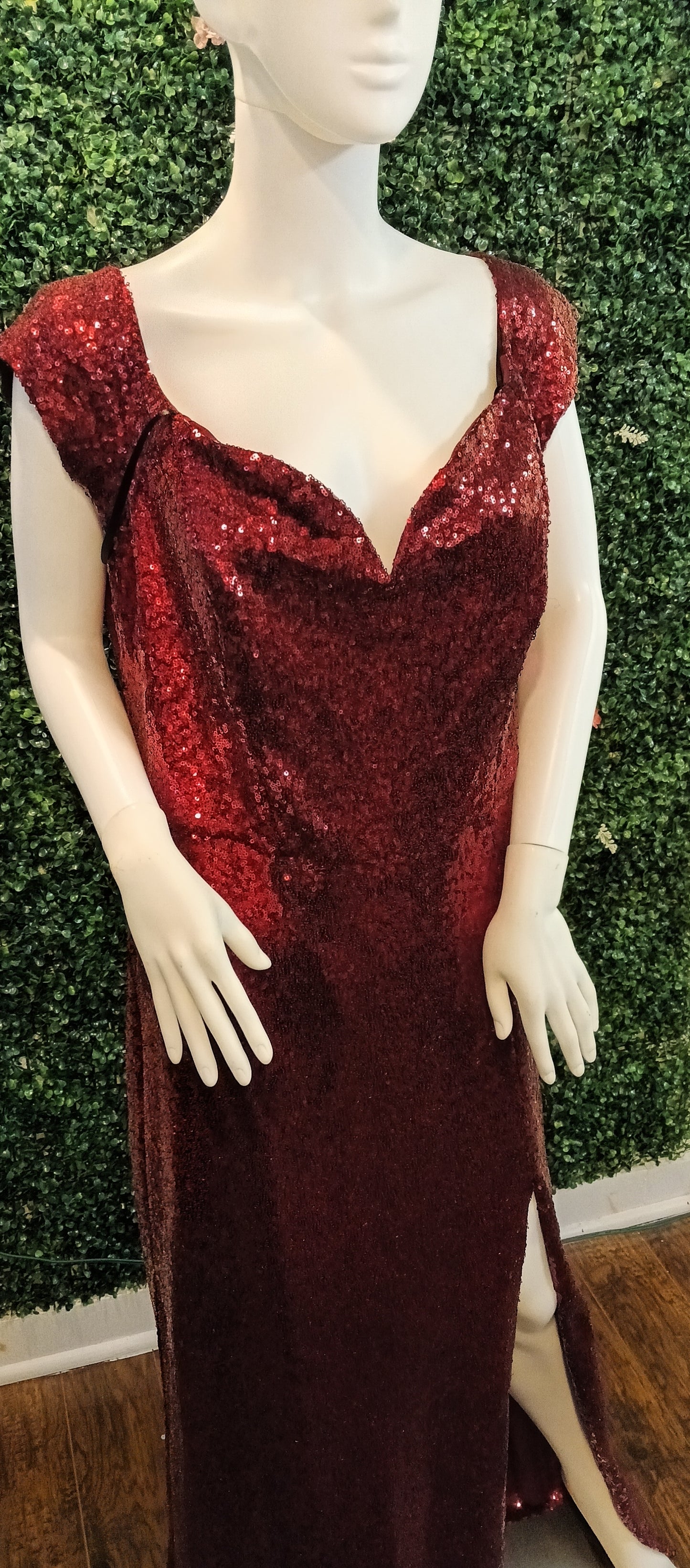 B.Darlin Off Shoulder burgundy Sequin Formal Dress