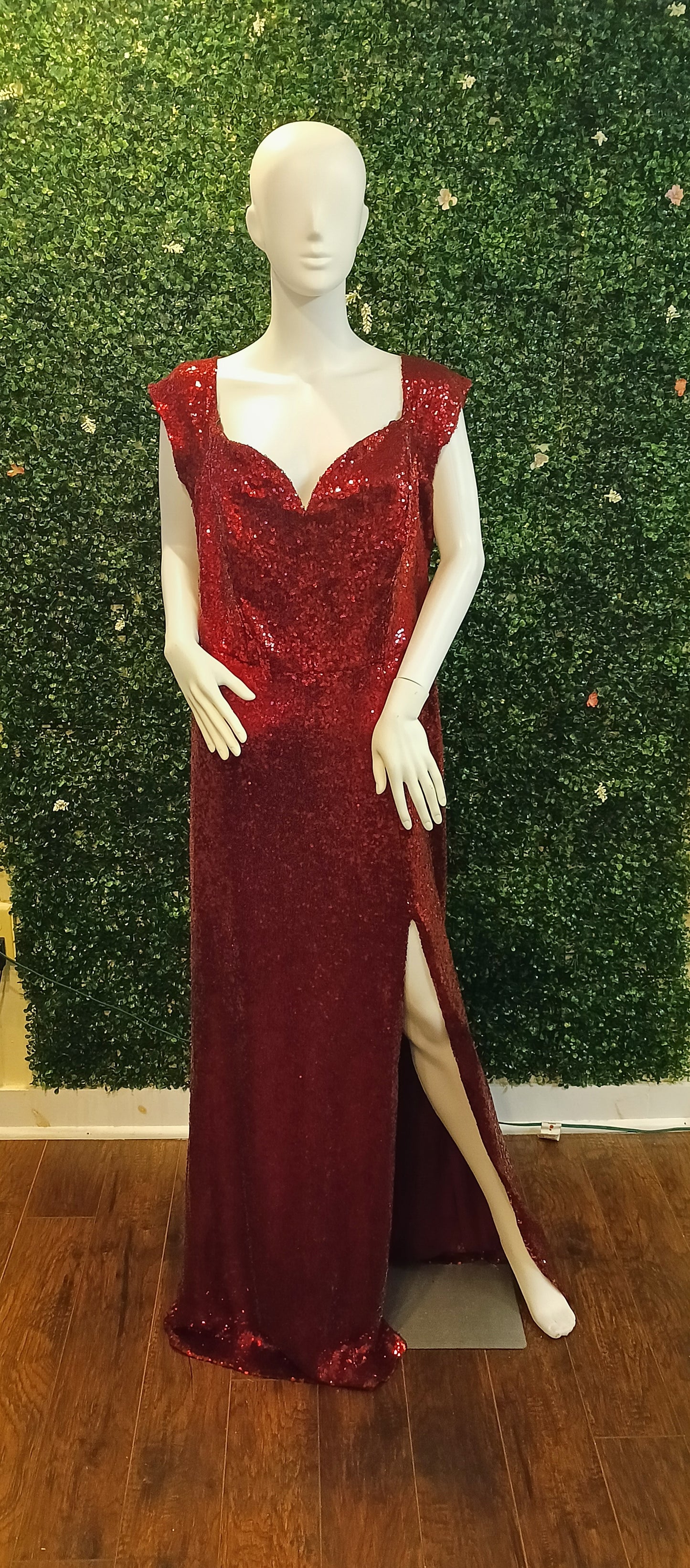 B.Darlin Off Shoulder burgundy Sequin Formal Dress