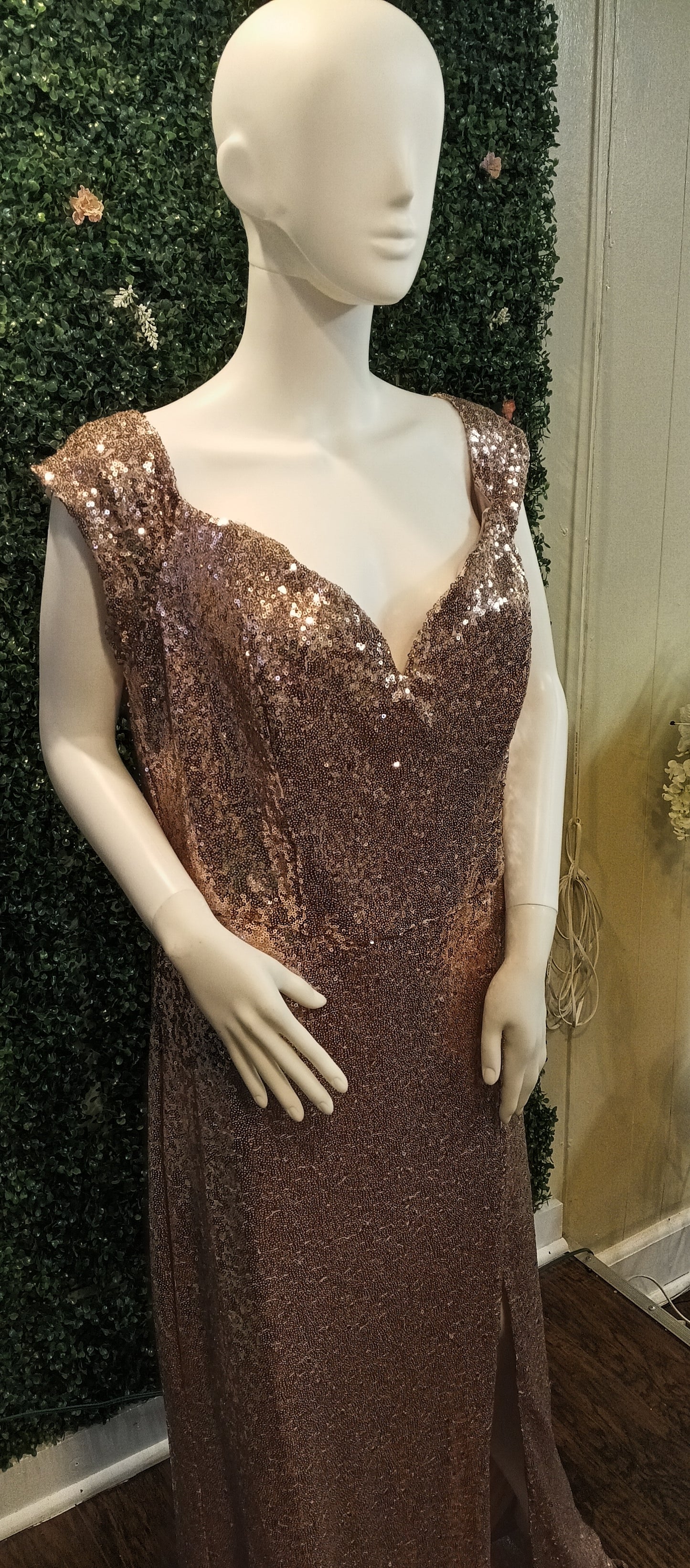B.Darlin Off Shoulder Dusty Pink Sequin Formal Dress