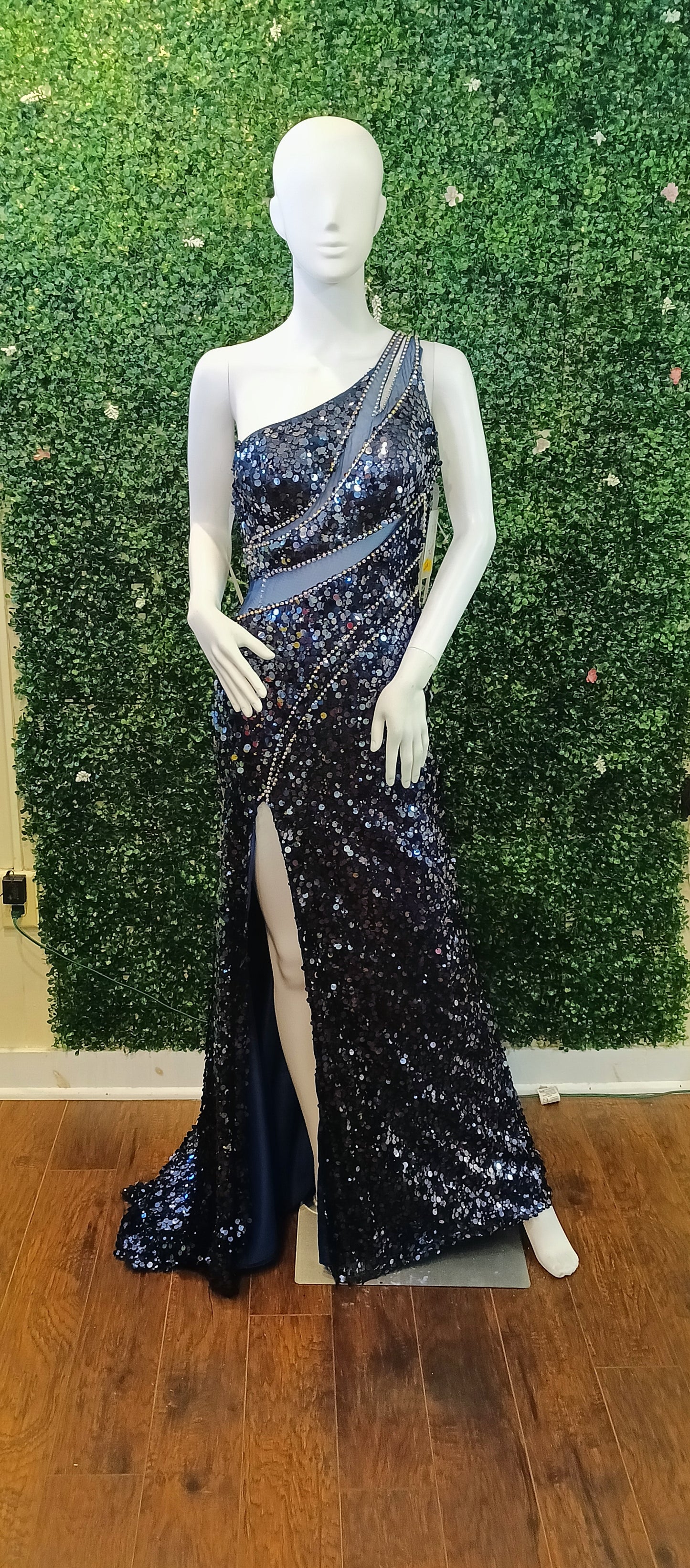 Clarisse marine blue sequin prom dress
