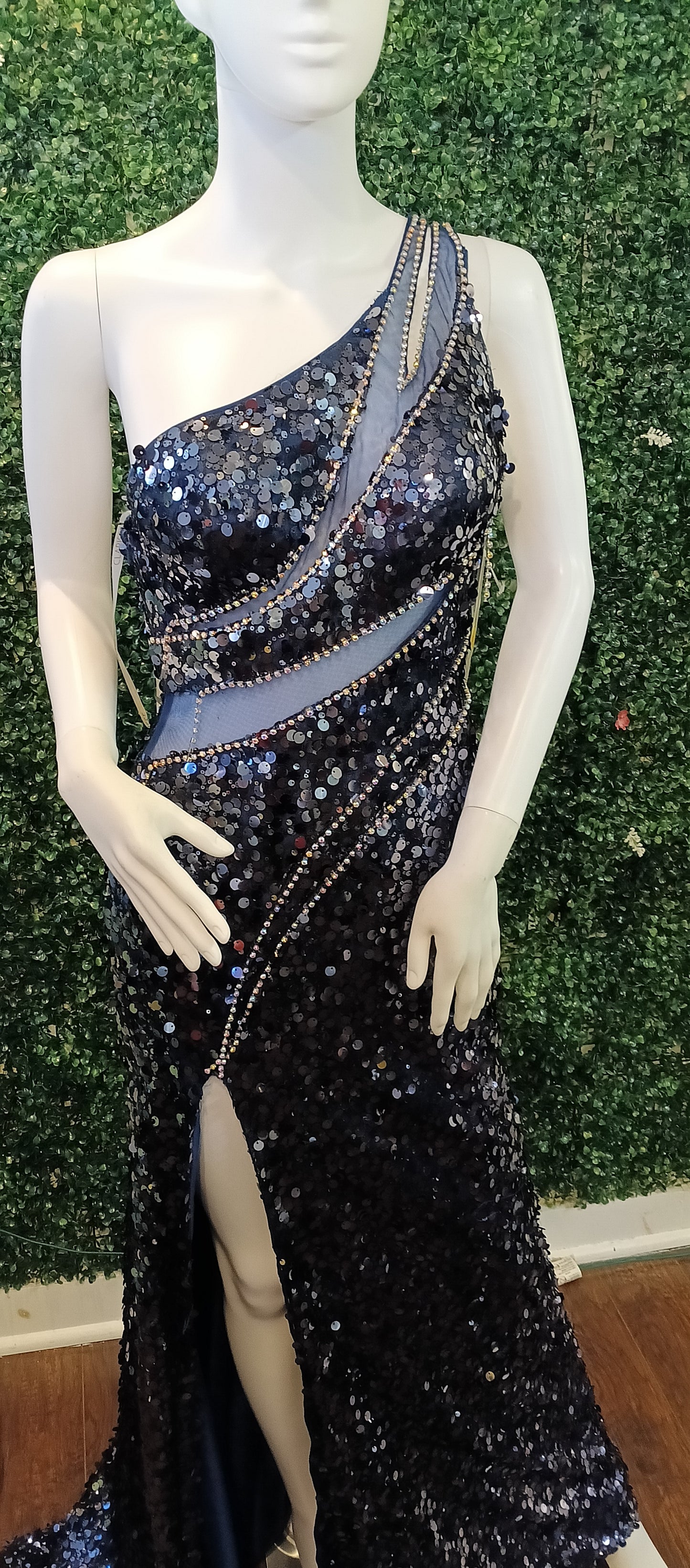 Clarisse marine blue sequin prom dress