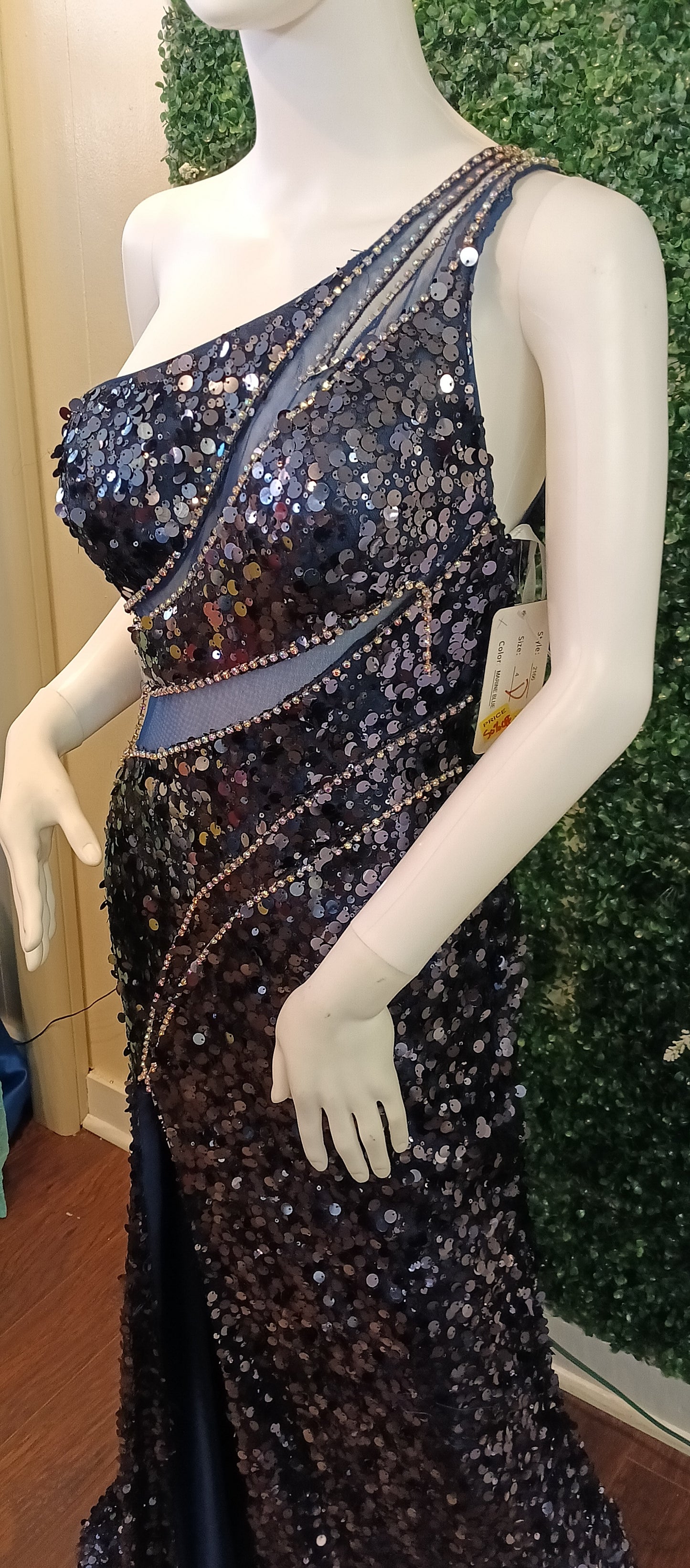 Clarisse marine blue sequin prom dress