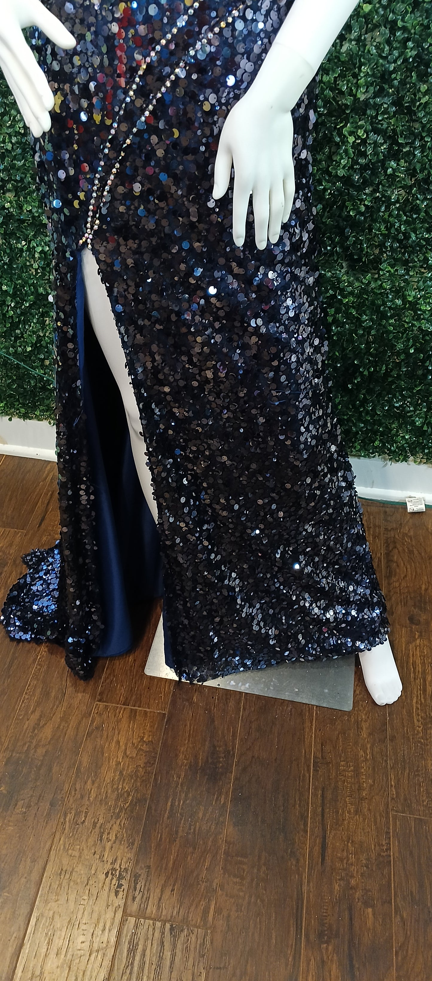 Clarisse marine blue sequin prom dress