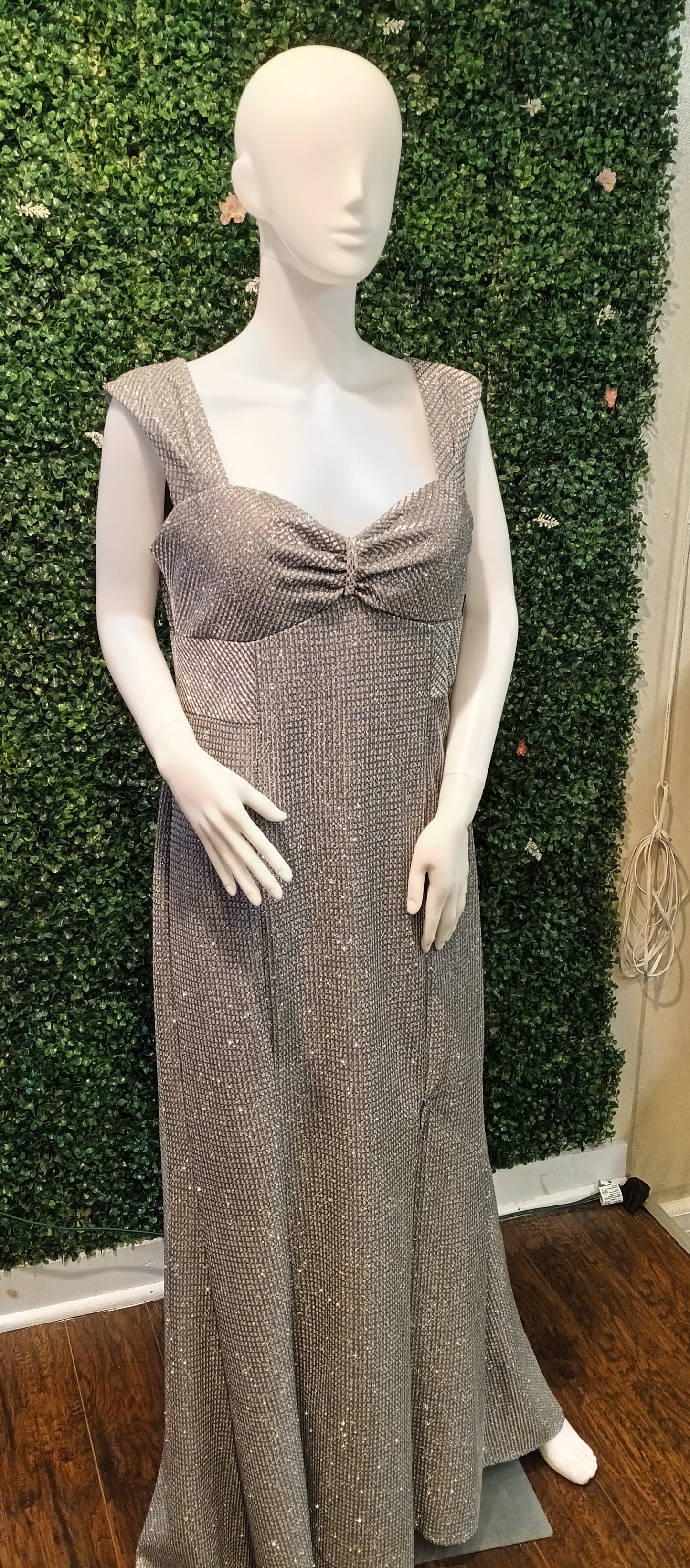 R & M Richards silver sparkle formal dress