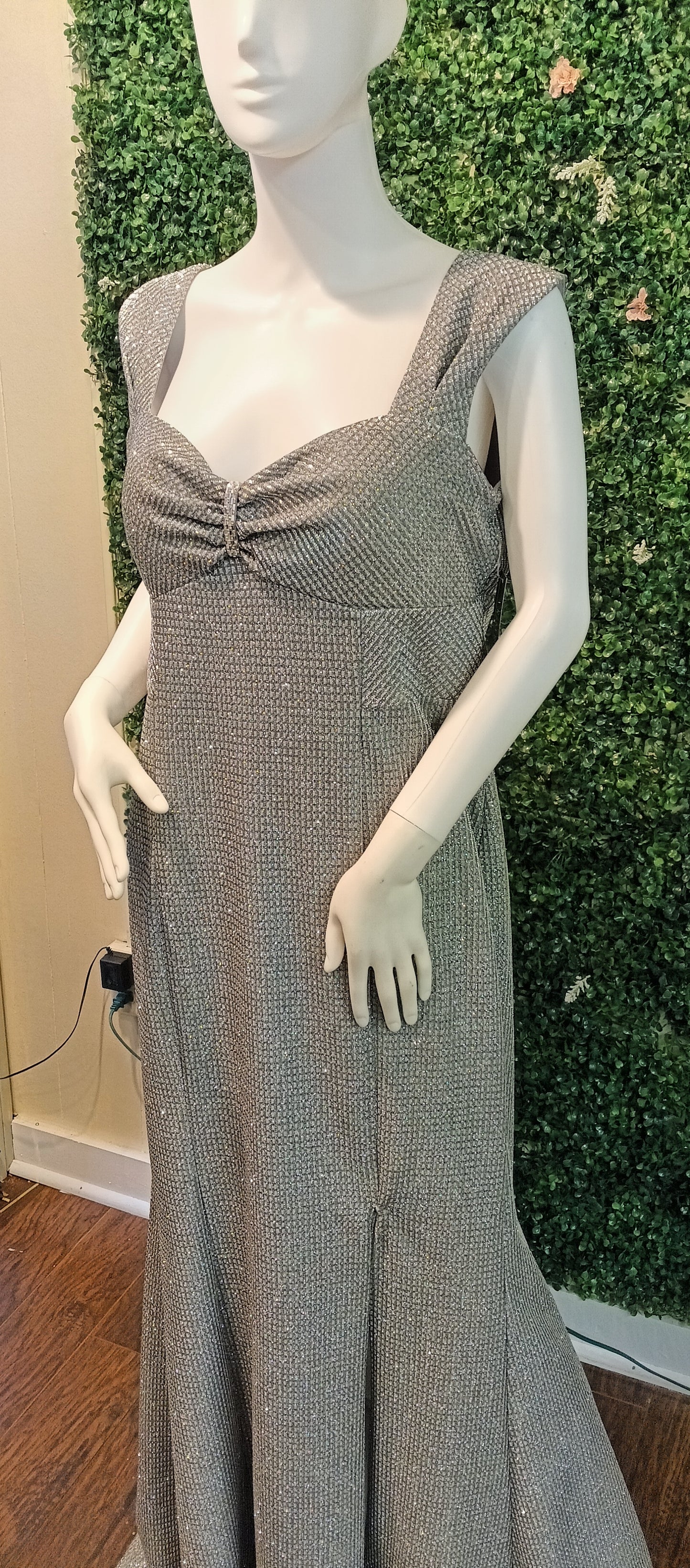 R & M Richards silver sparkle formal dress