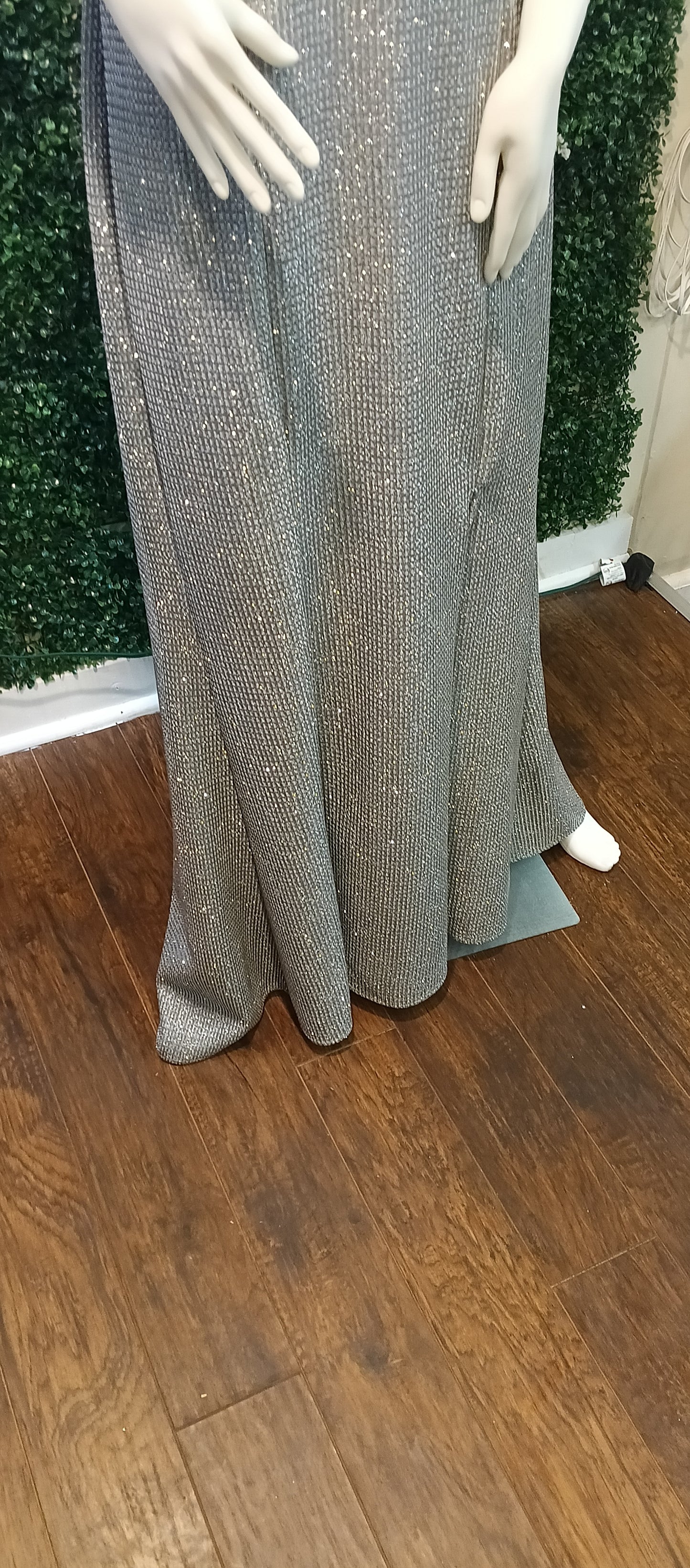 R & M Richards silver sparkle formal dress