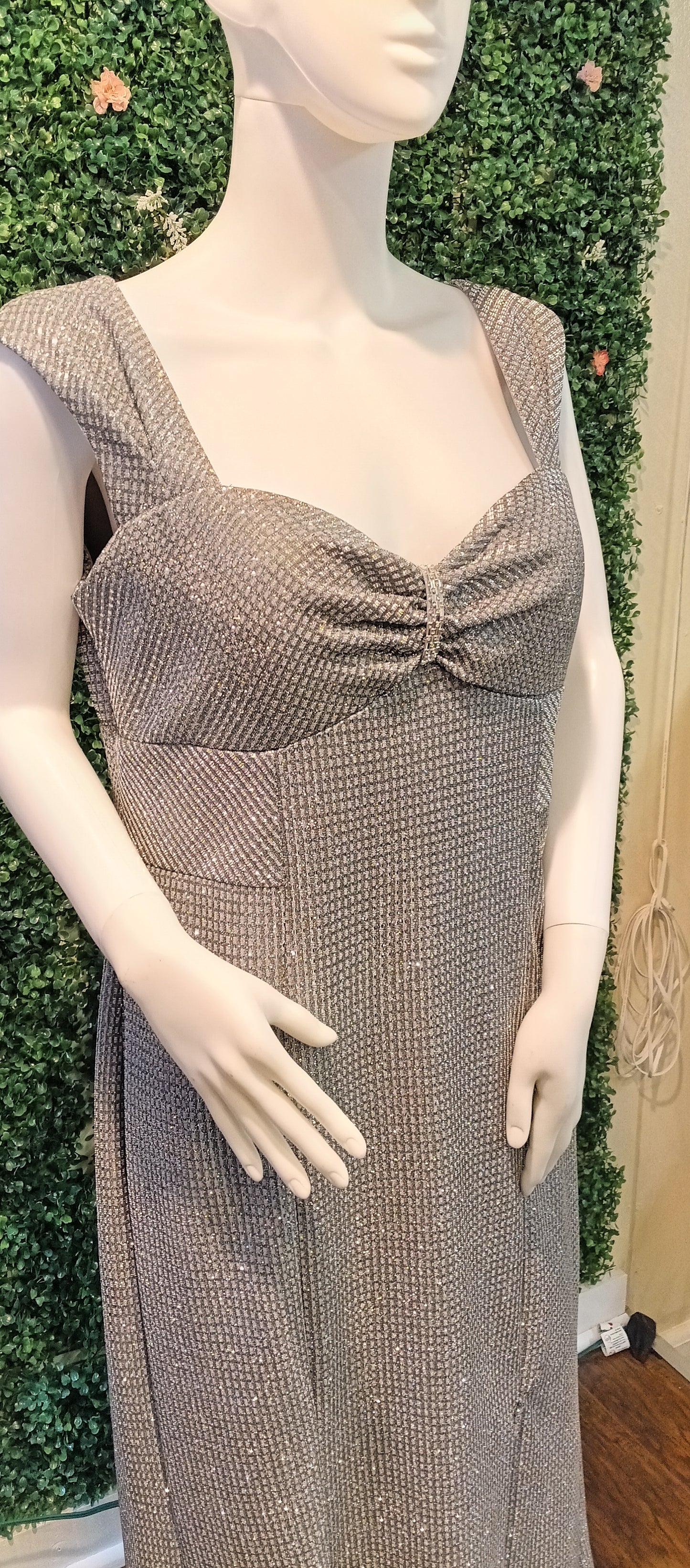 R & M Richards silver sparkle formal dress