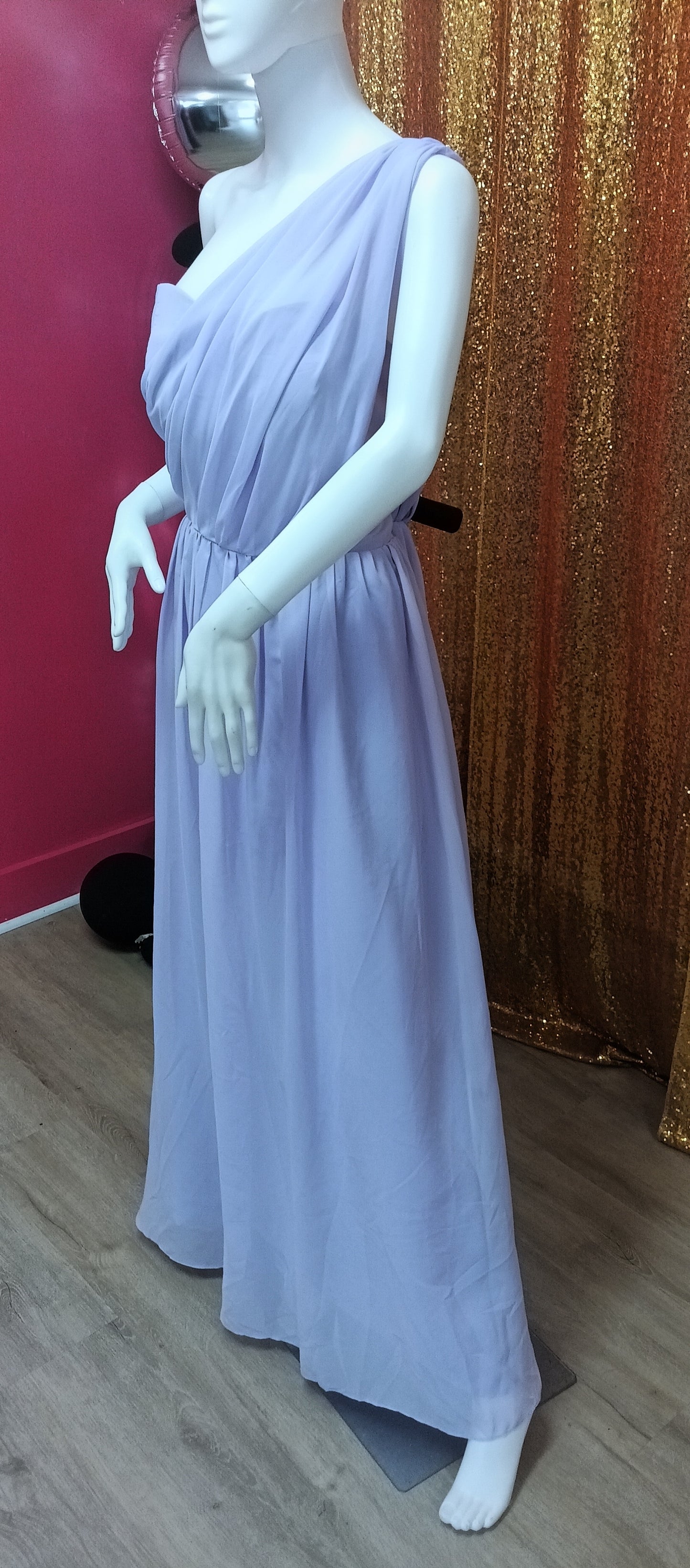 Lavender one shoulder chiffon bridesmaids dress