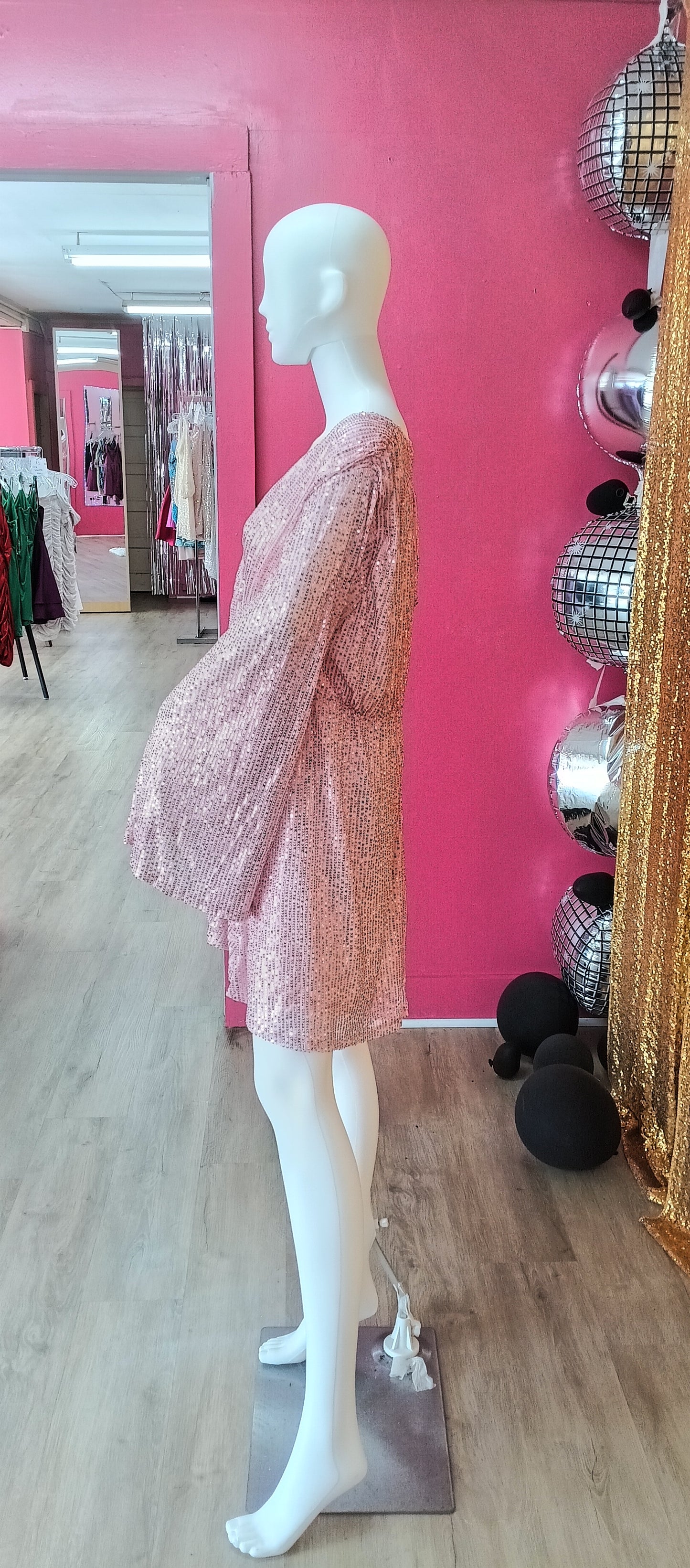 Plus size long sleeve sequin pink sparkly dress