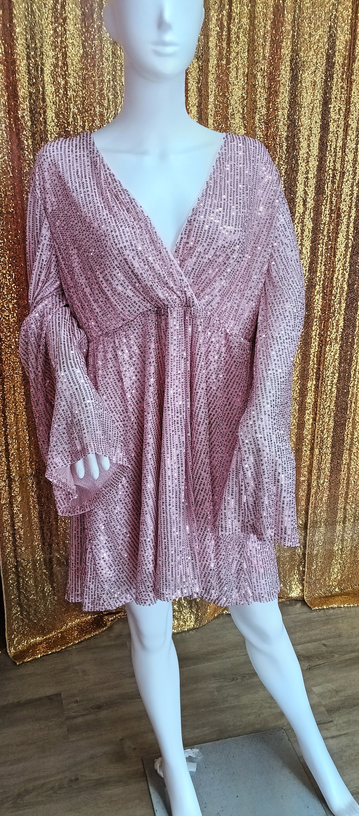 Plus size long sleeve sequin pink sparkly dress