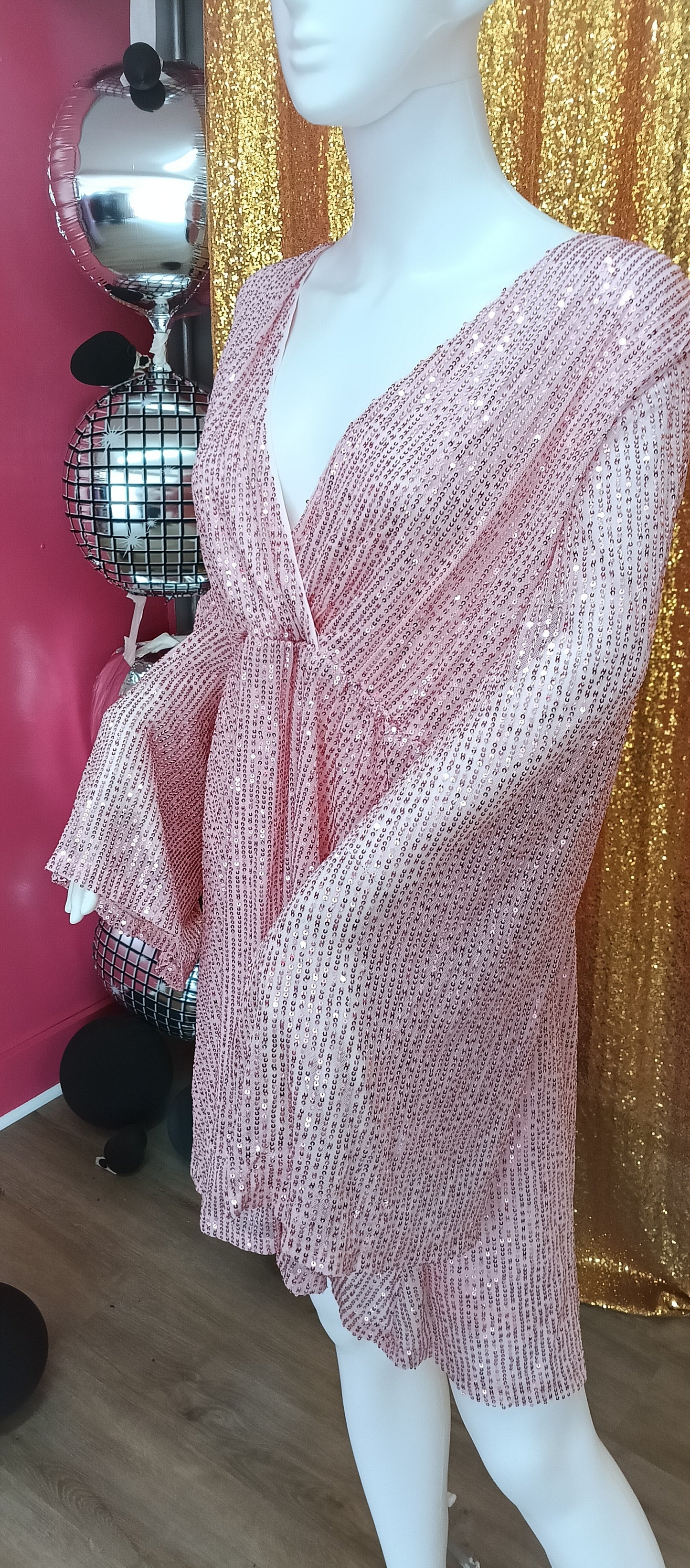 Plus size long sleeve sequin pink sparkly dress