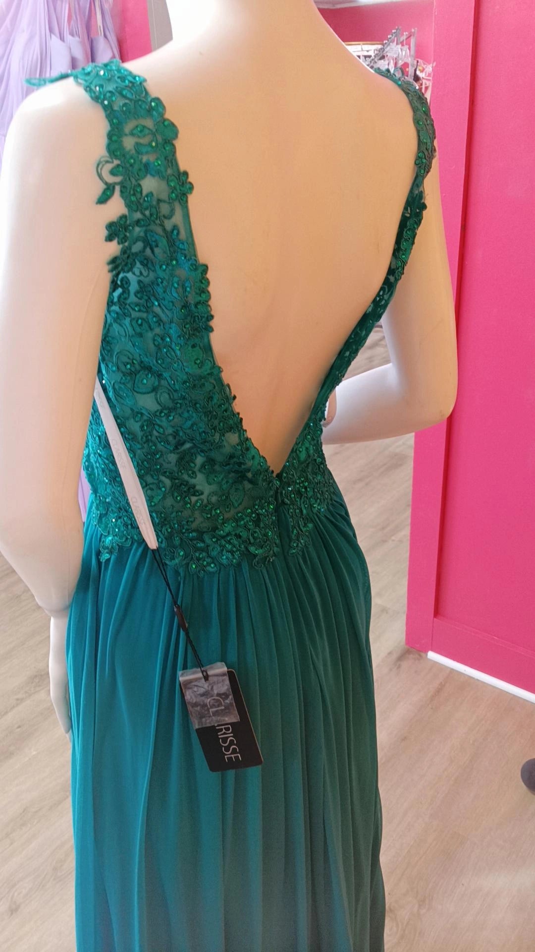 Clarisse emerald lace chiffon dress