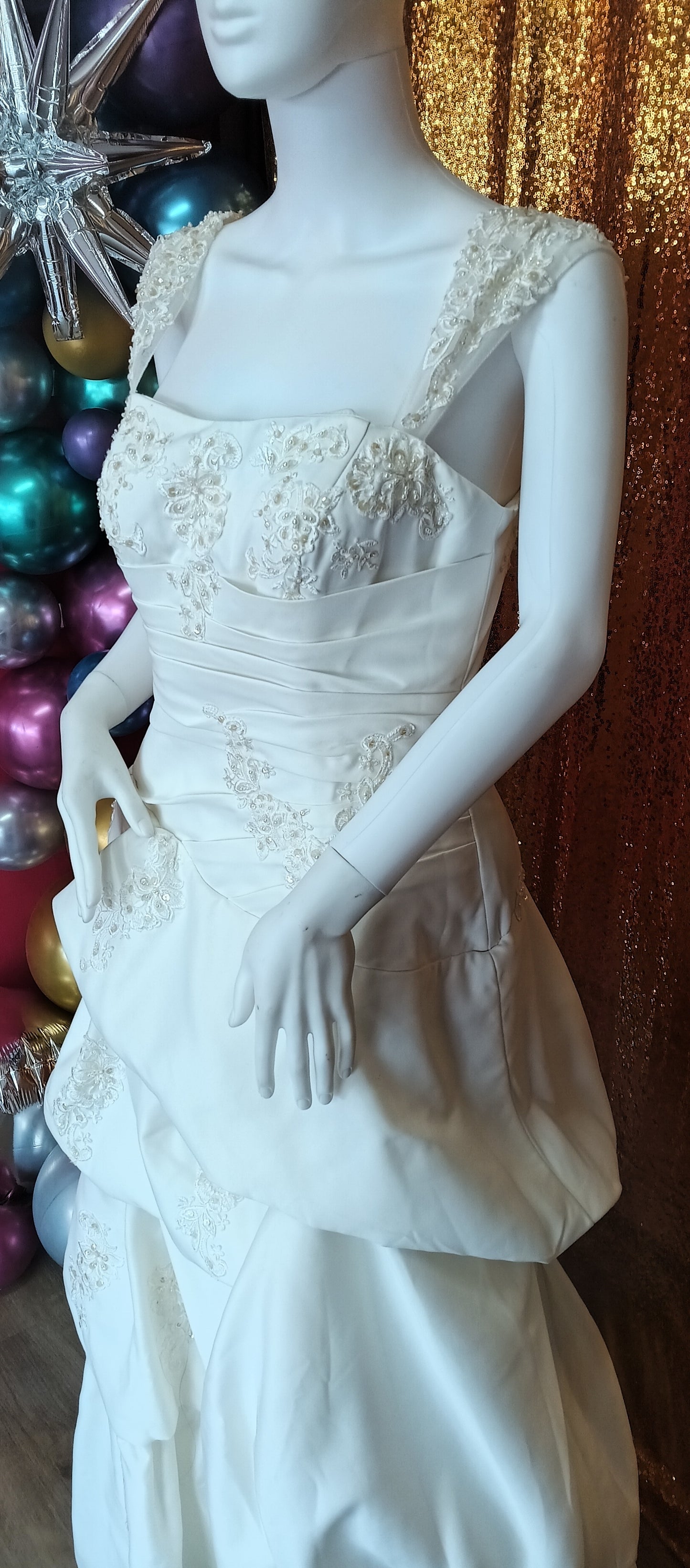 Ivory ruffle A-Line wedding dress