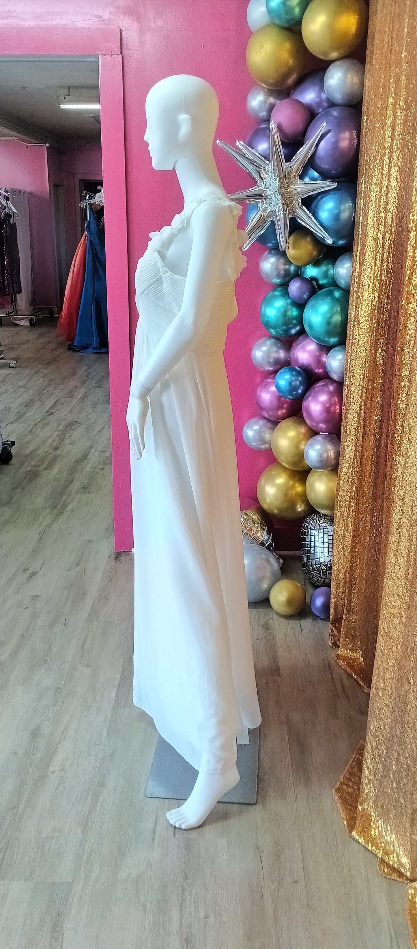 One shoulder floral chiffon wedding dress