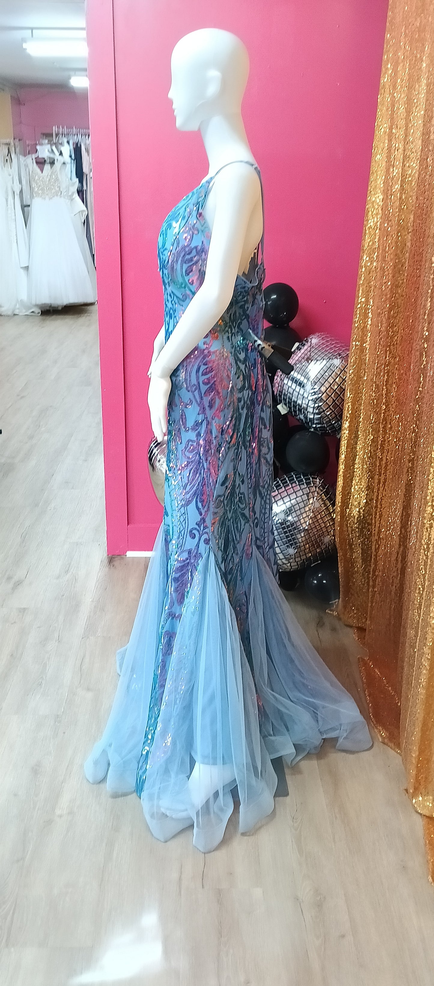 Plus size Blue Lavender sequin mermaid prom dress