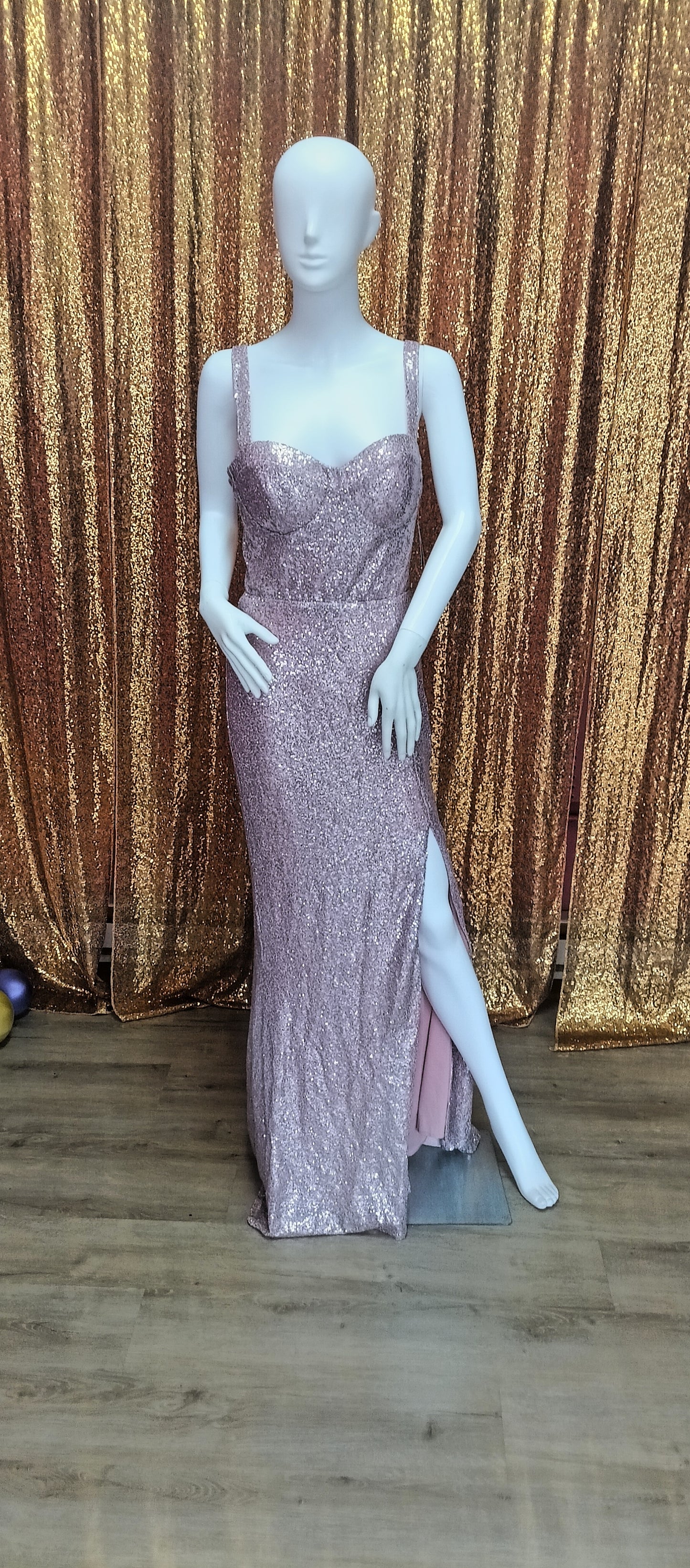 Rose pink sequin couture with slit