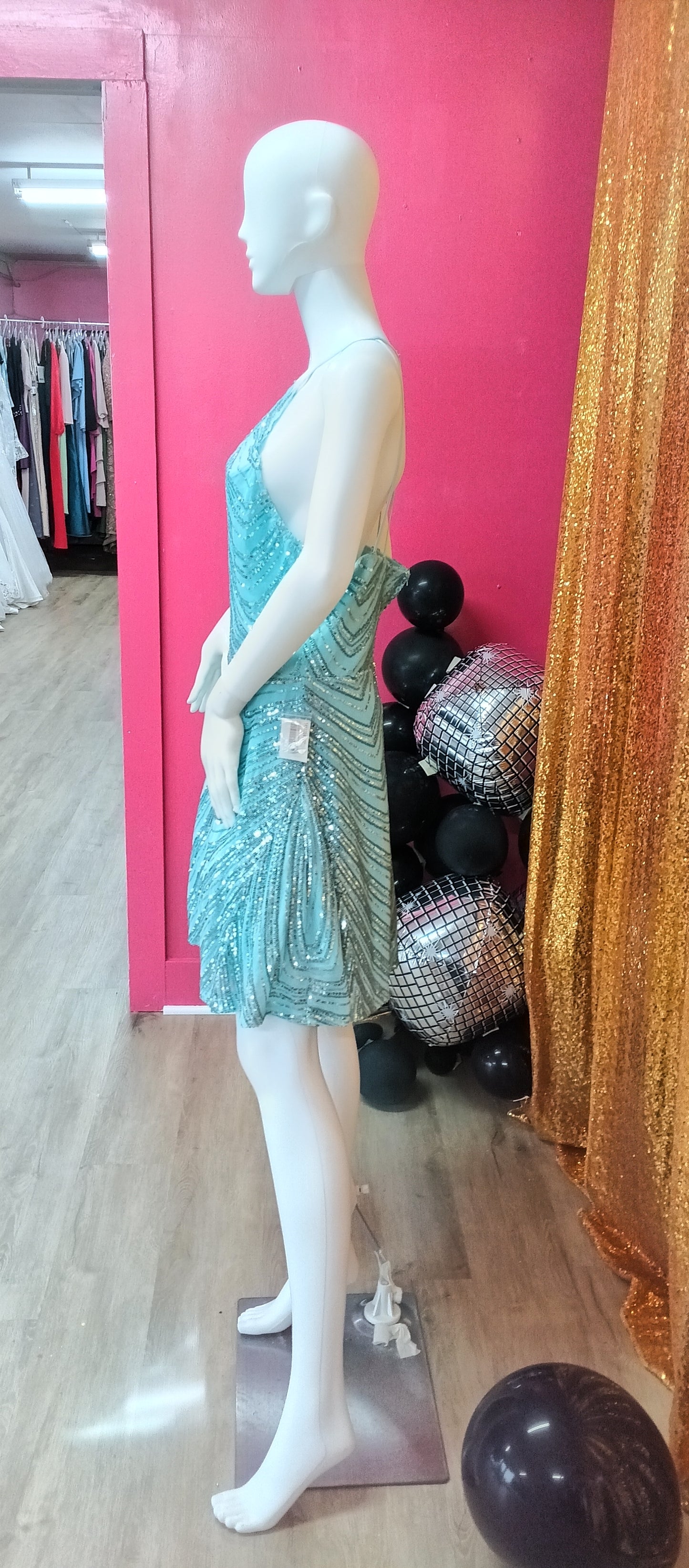 B.Darlin Aqua Blue Halter fit and flare dress