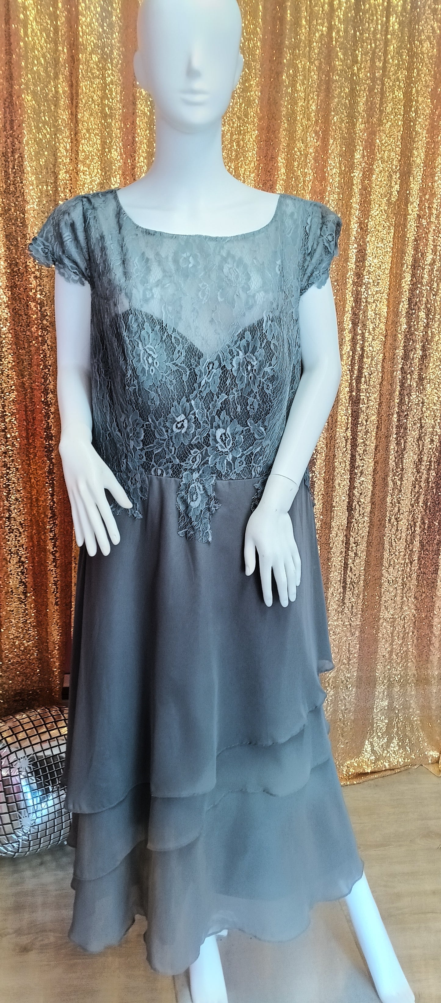 Grey ruffle chiffon formal dress