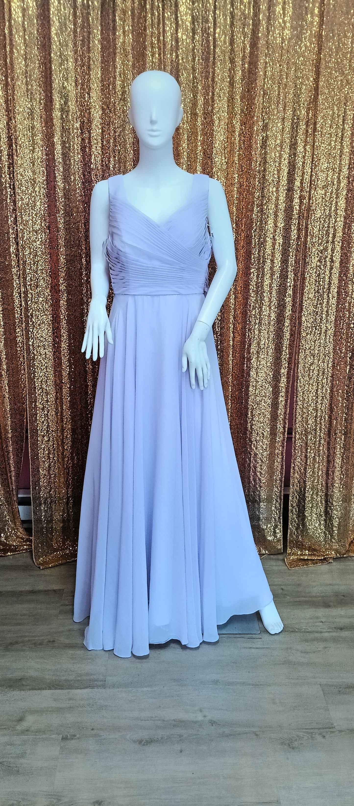 Lavender chiffon v-neck bridesmaids dress