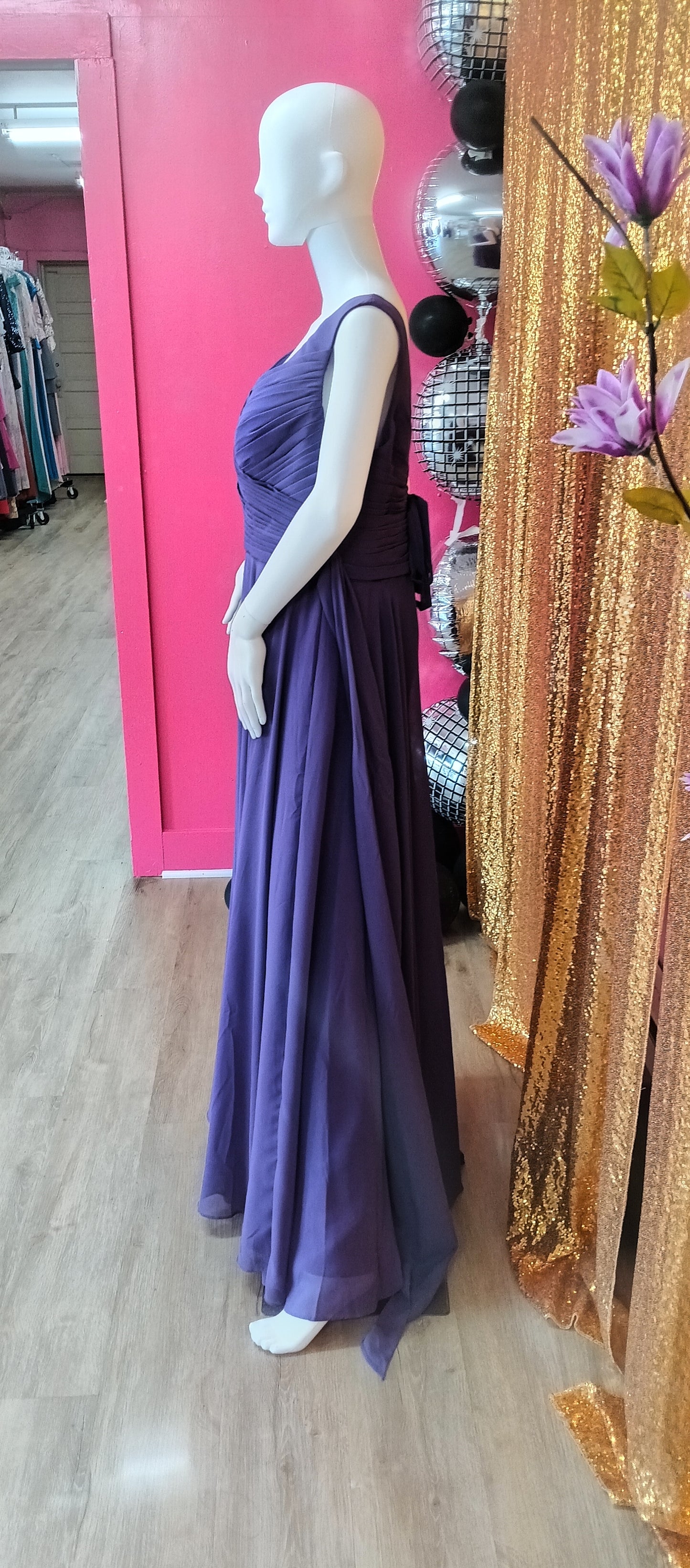 Dark purple chiffon bridesmaids dress