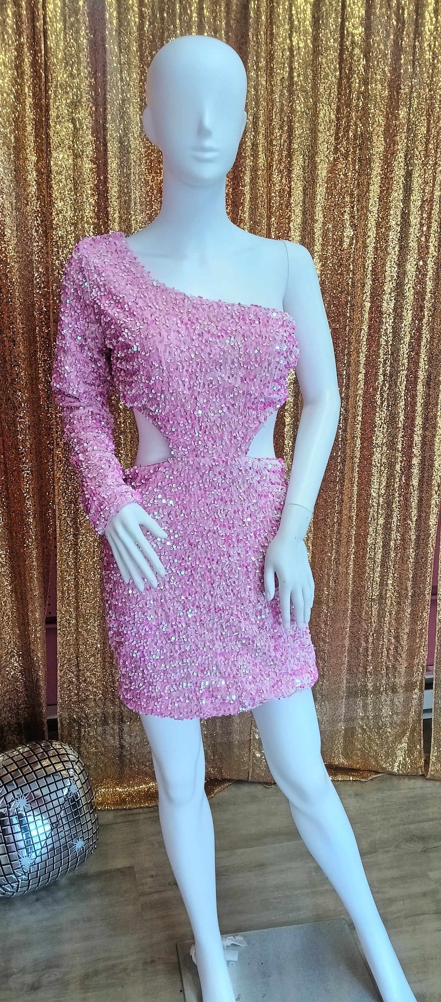 Baby Pink One Sleeve Sequin