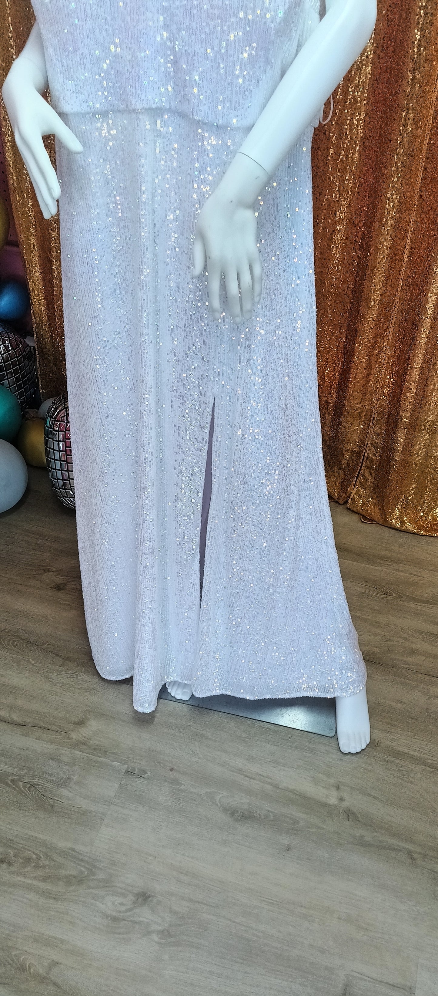 Plus size white sequin prom dress