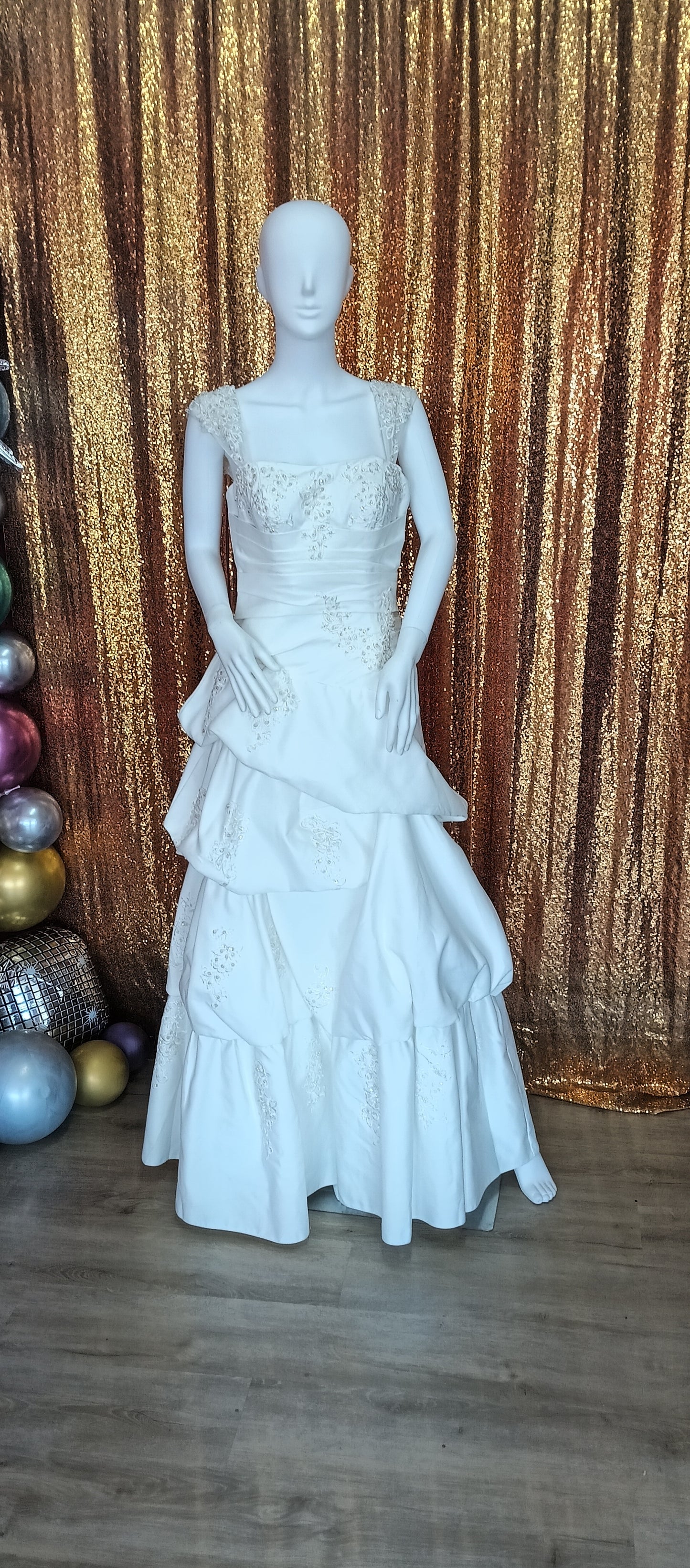 Ivory ruffle A-Line wedding dress