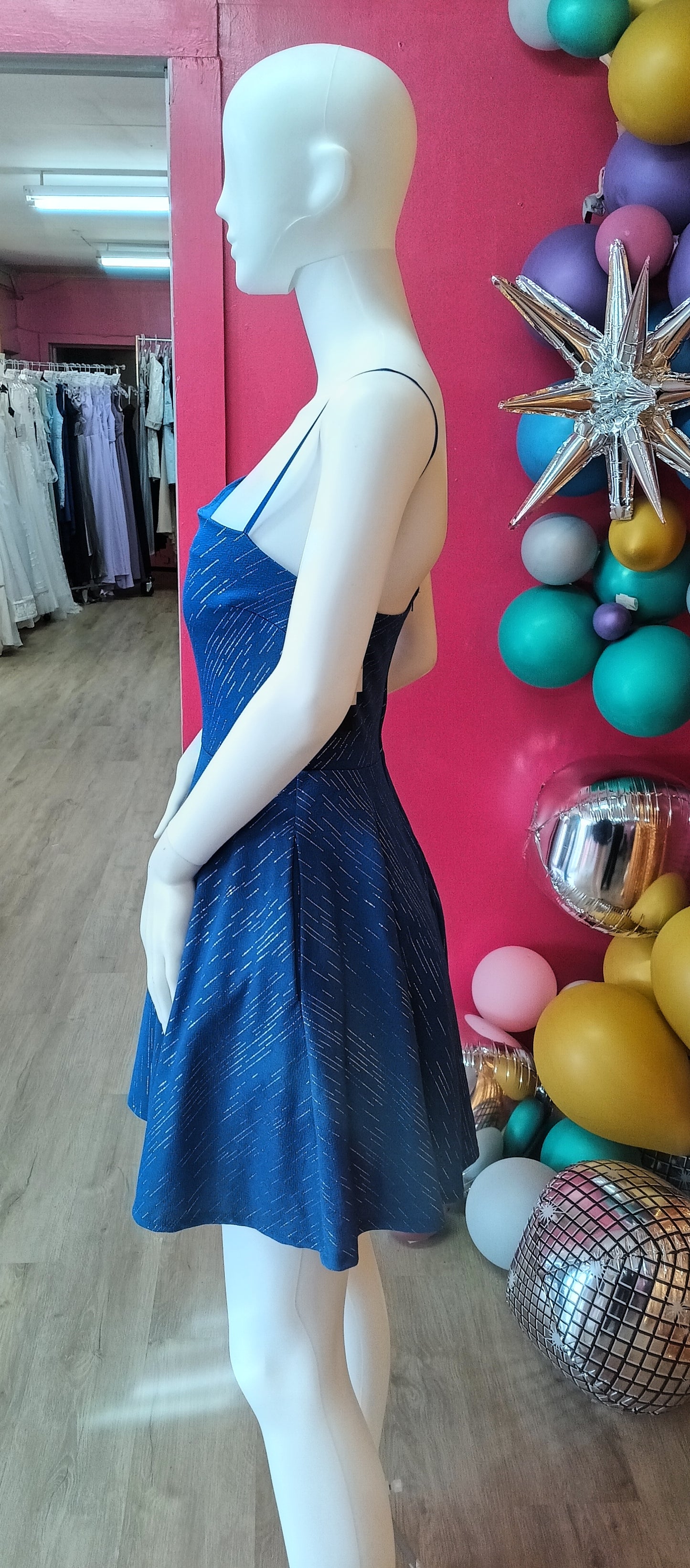 Blue one shoulder fit and flare