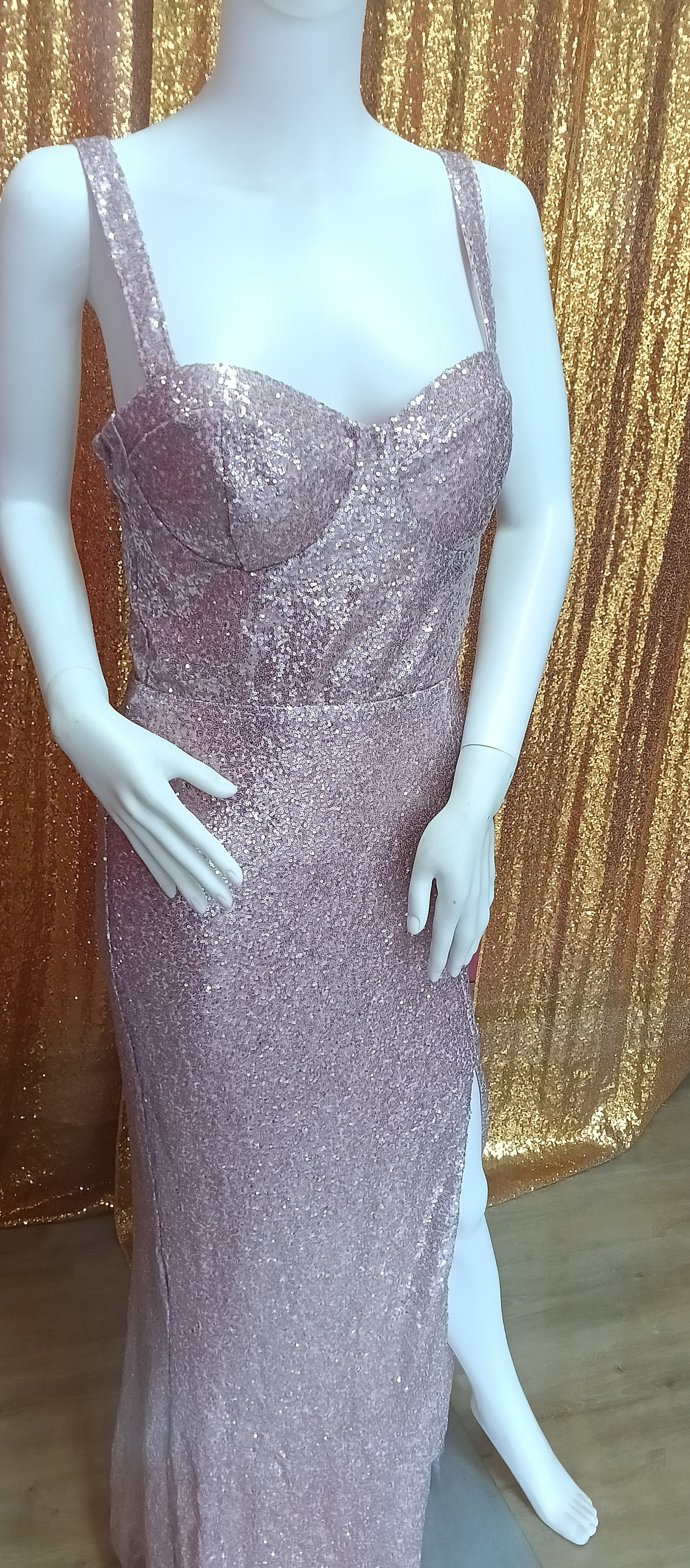 Rose pink sequin couture with slit