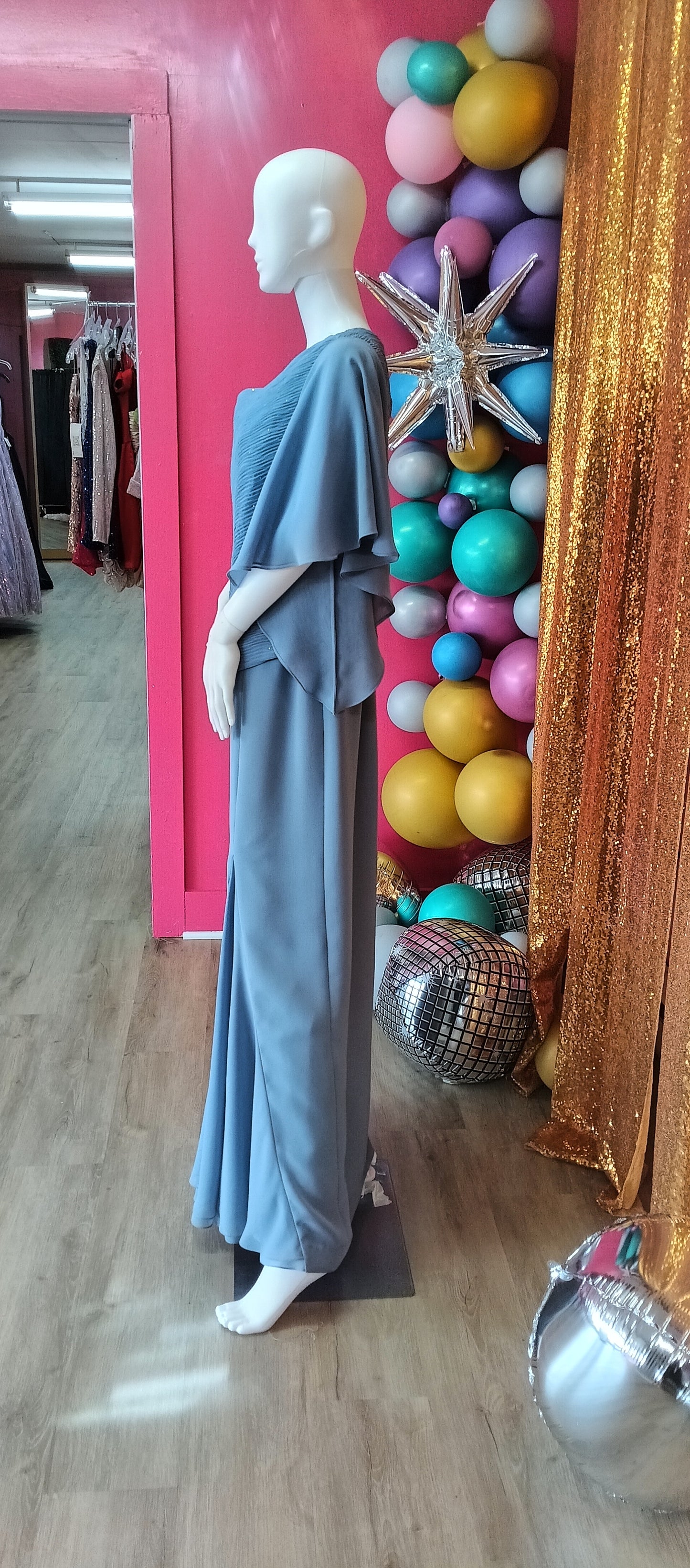 Ipani blue one shoulder formal dress