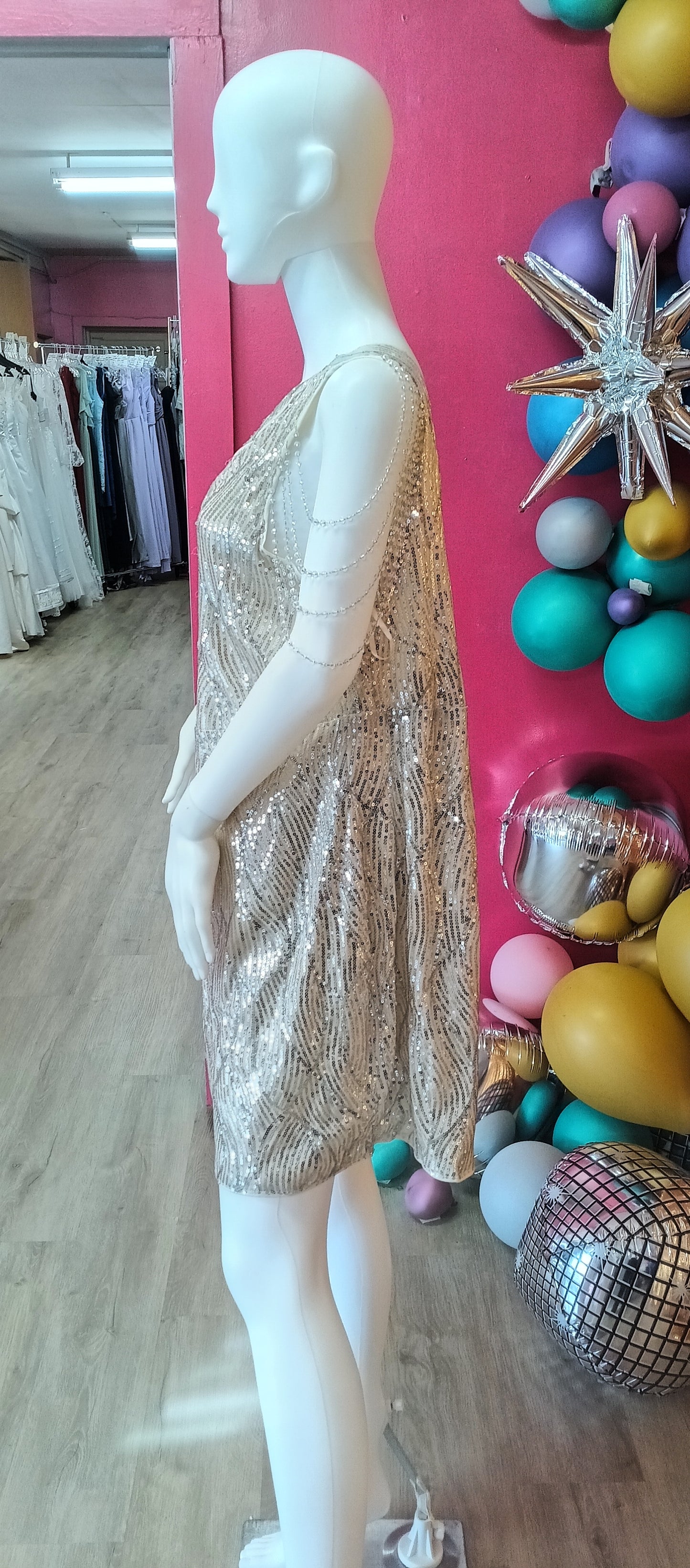 Plus Size One Shoulder Champagne Sequin Hoco