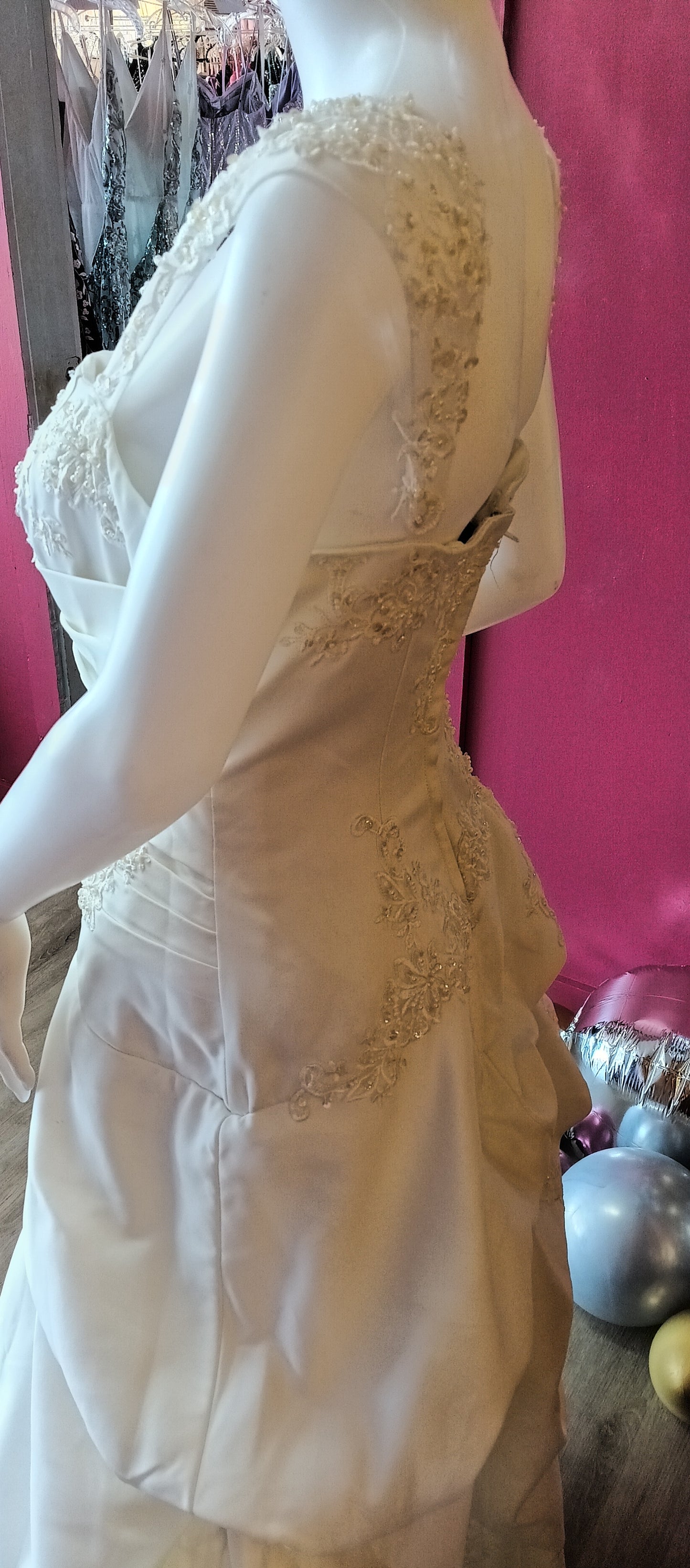 Ivory ruffle A-Line wedding dress