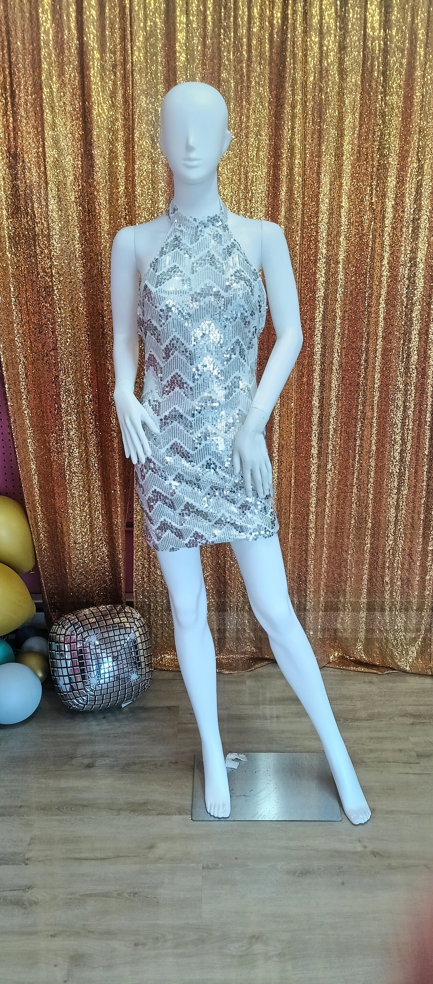Silver Sequin Halter Hoco
