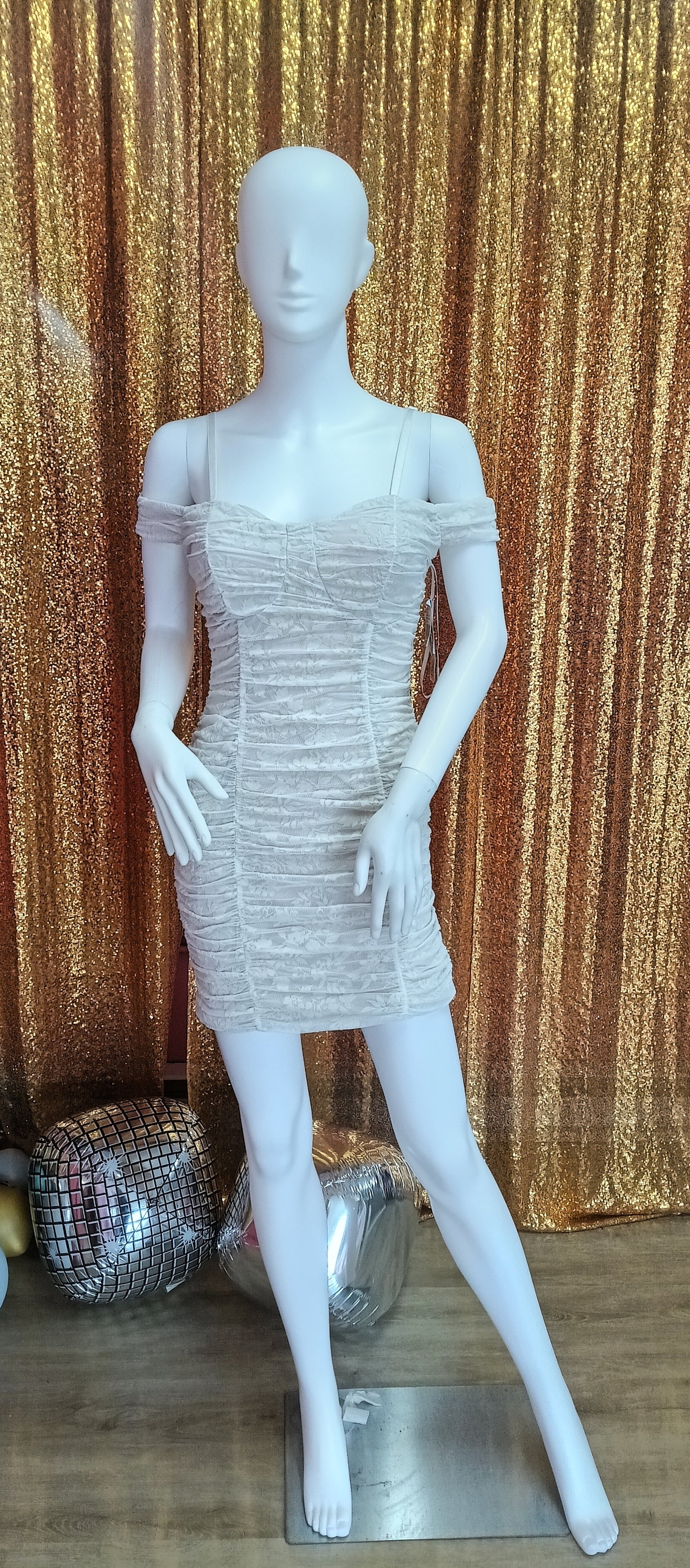 Ivory off shoulder lace mini hoco