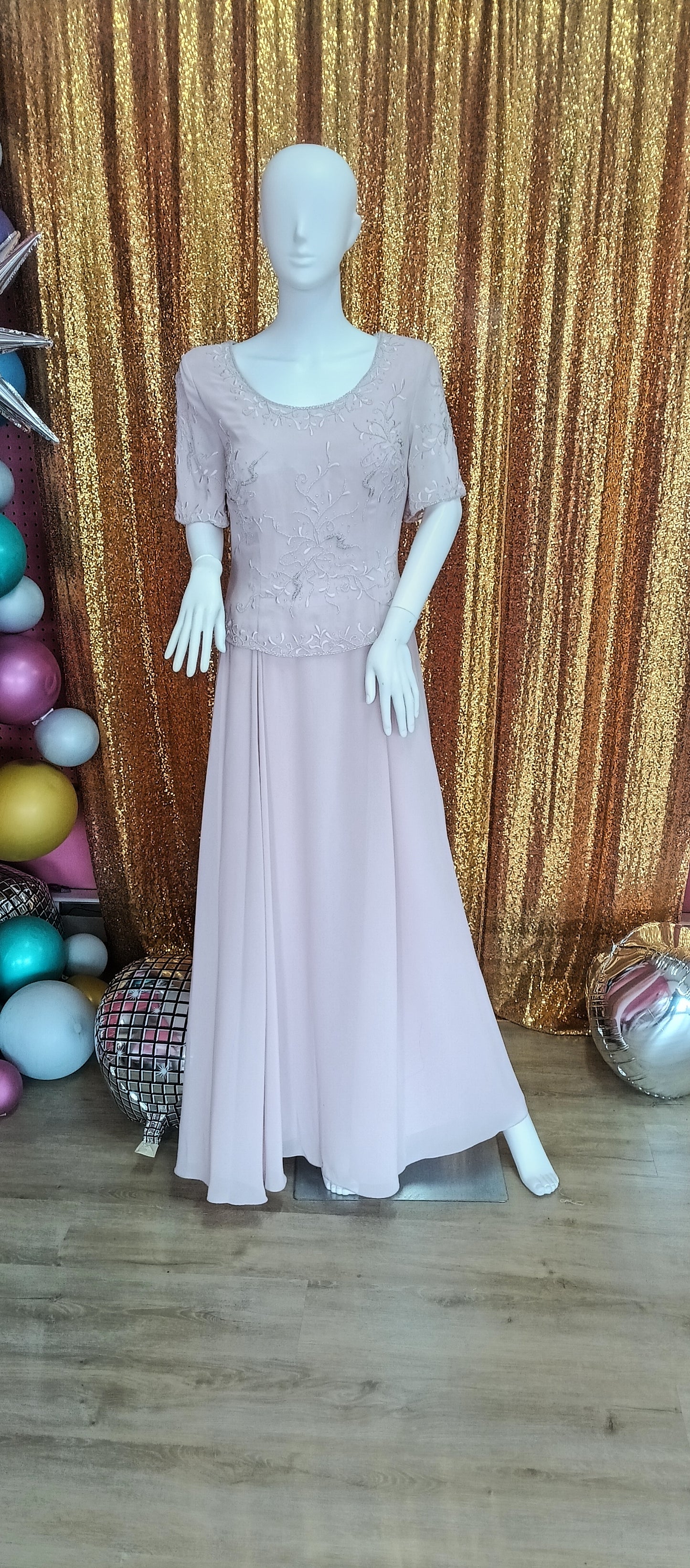 Night scene blush pink formal dress