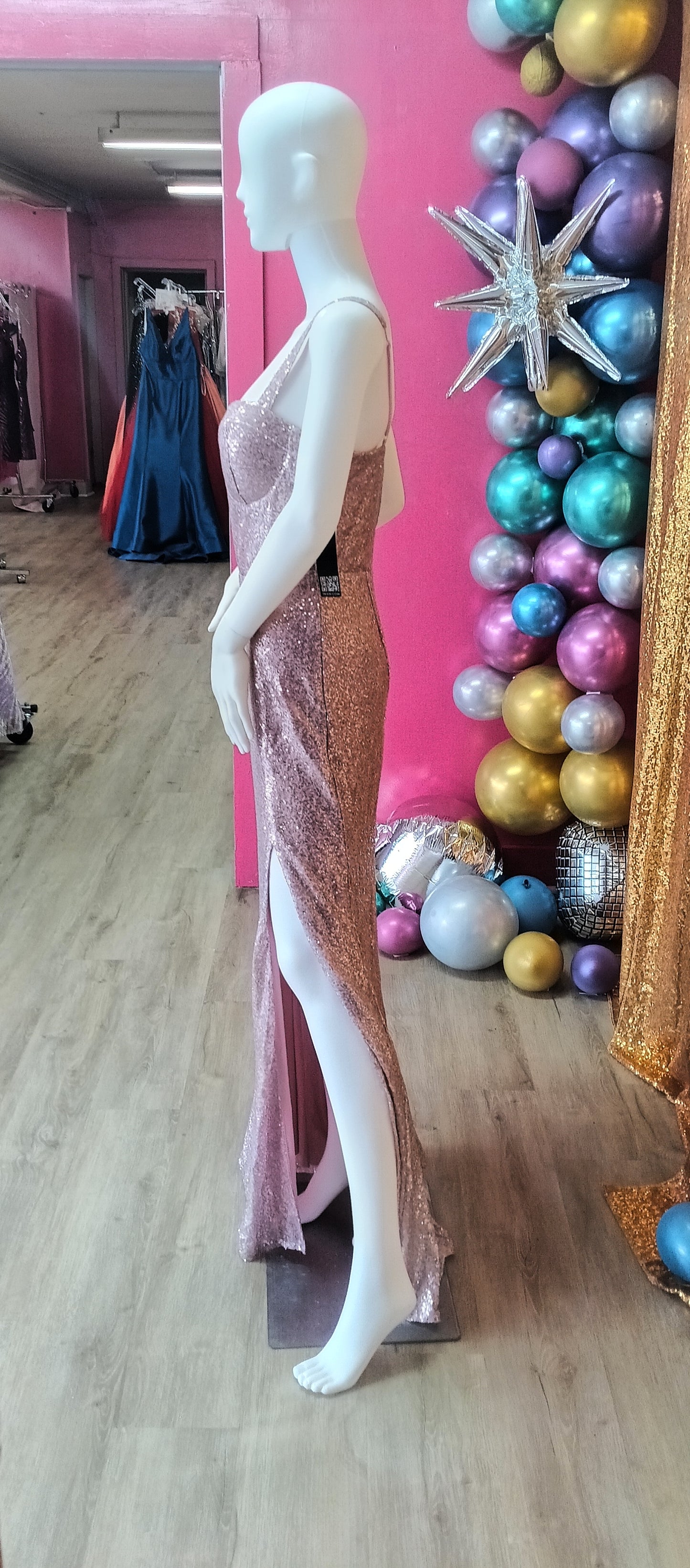 Rose pink sequin couture with slit