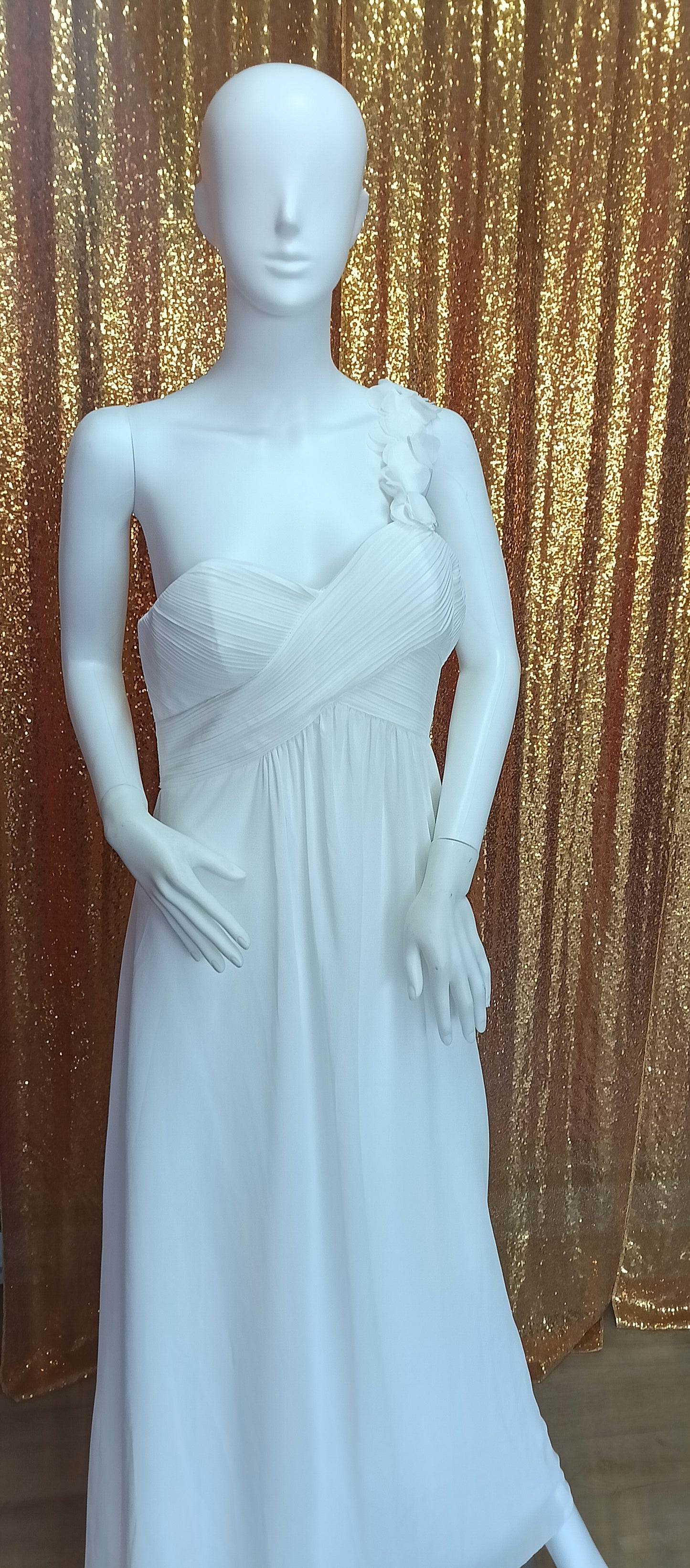 One shoulder floral chiffon wedding dress