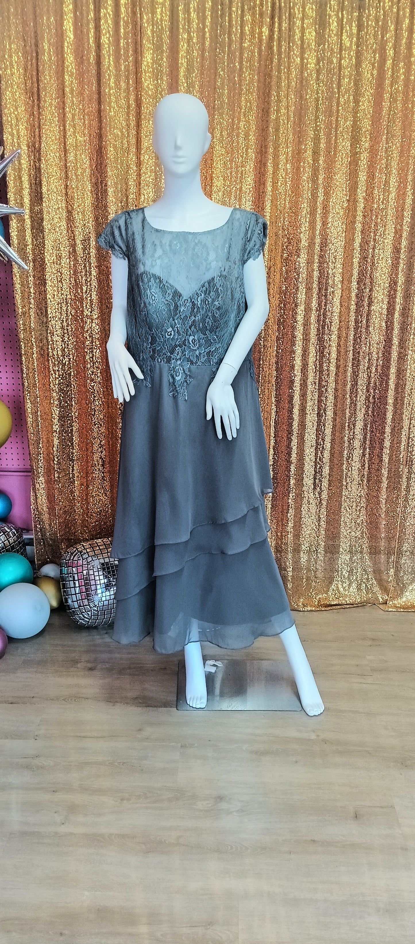 Grey ruffle chiffon formal dress