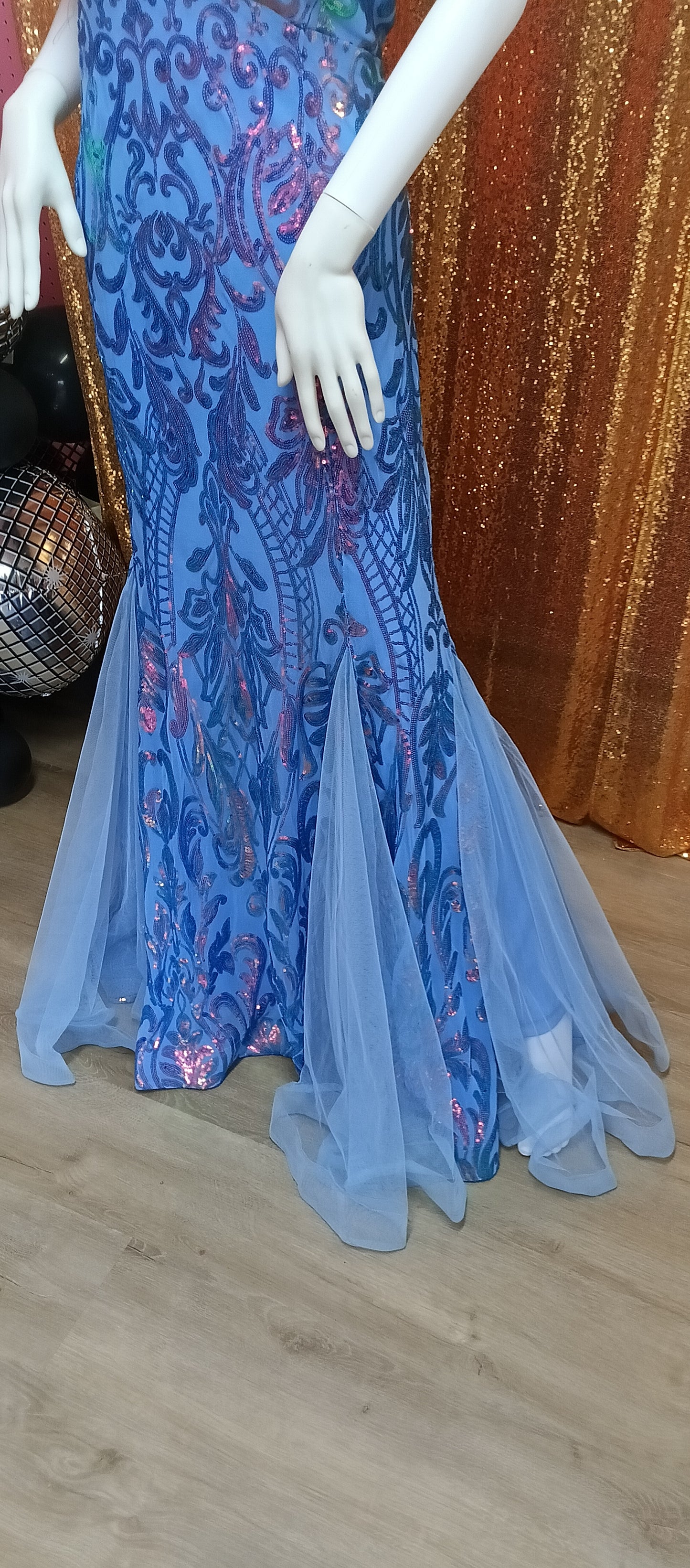 Plus size Blue Lavender sequin mermaid prom dress