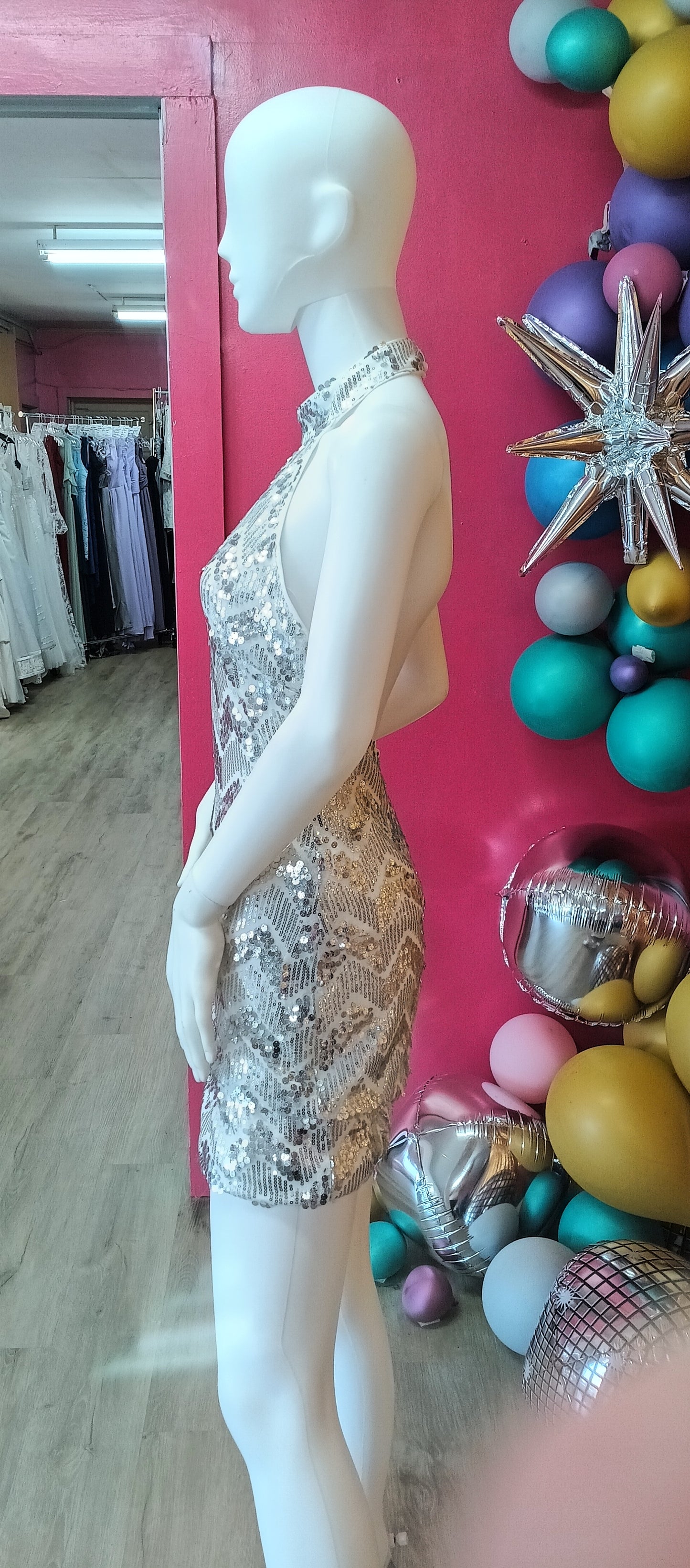 Silver Sequin Halter Hoco