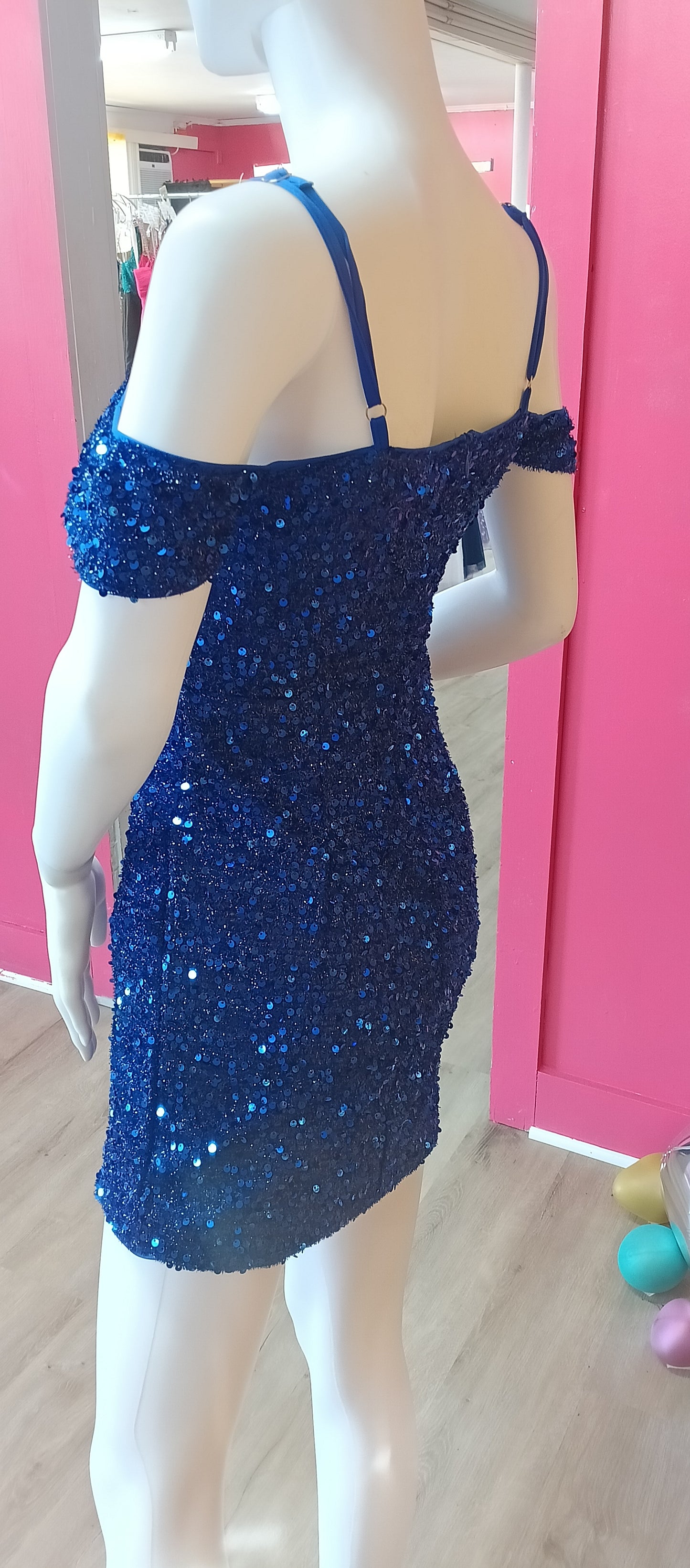 Royal blue off shoulder sequin hoco