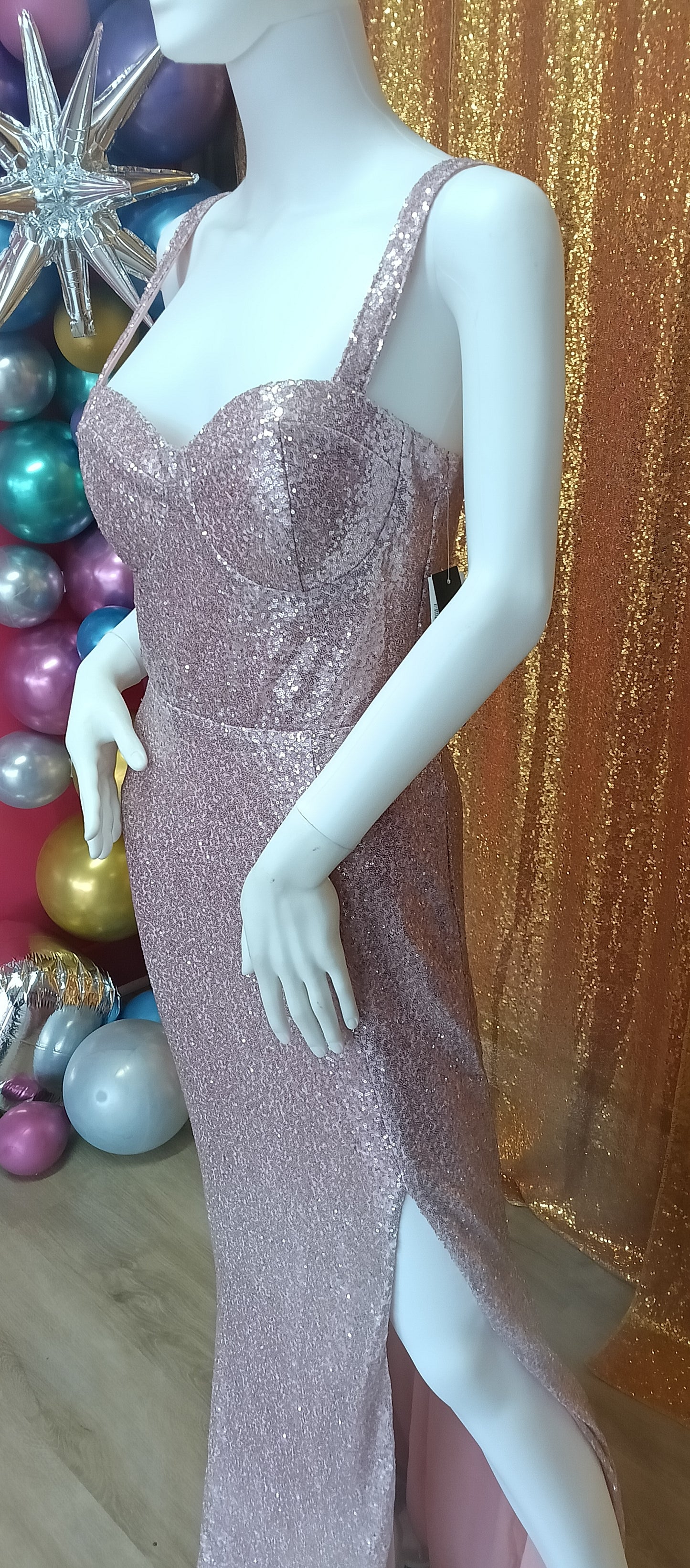 Rose pink sequin couture with slit