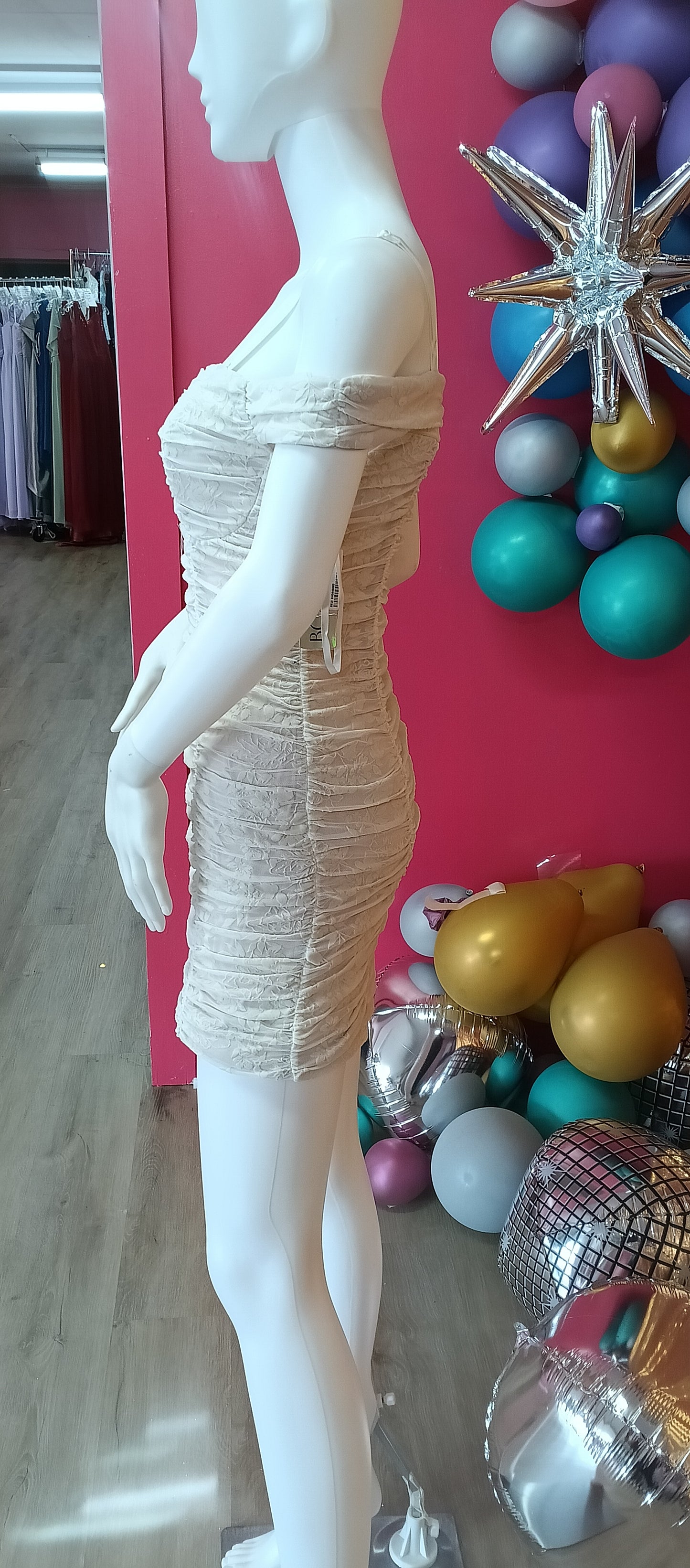 Ivory off shoulder lace mini hoco