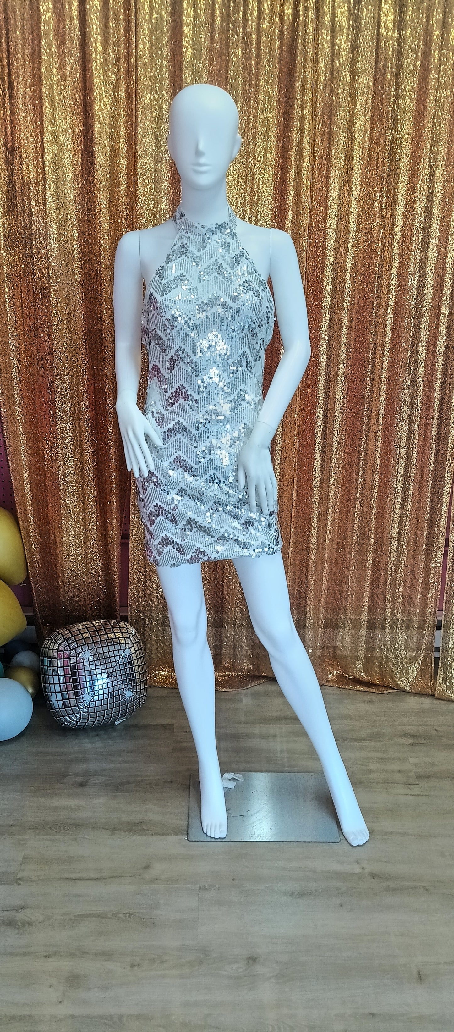 Silver Sequin Halter Hoco